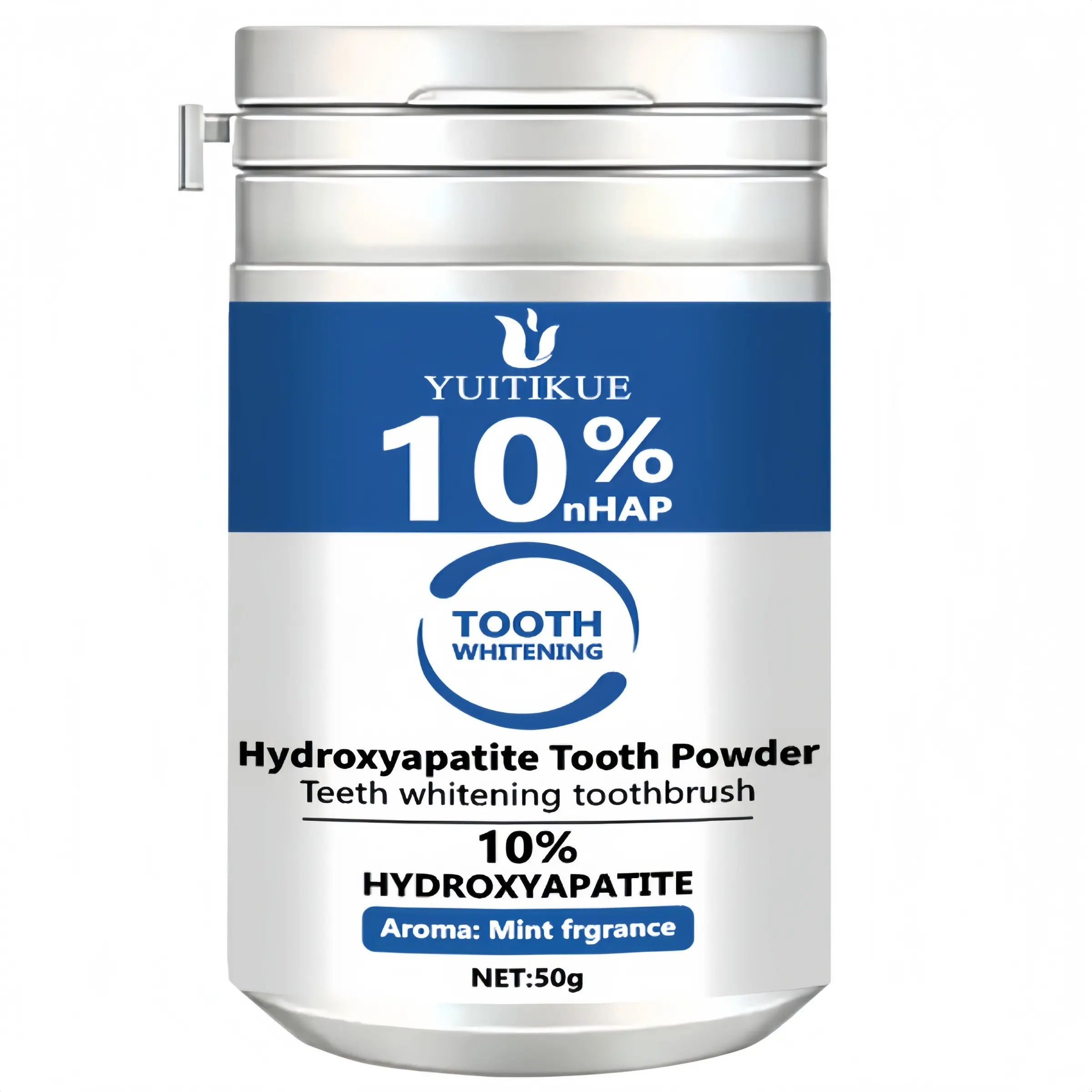 Yuitikue 10% Nano Hydroxyapatite Whitening Remineralizing Tooth Powder 50g, Deep Stain Removal, Enamel Repair, Fresh Breath, Home Use