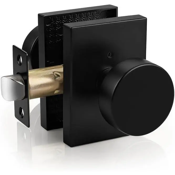 Black Door Knob, Privacy Door Knob with Lock, Square Door Lock for Bath/Bedroom, 1 Pack