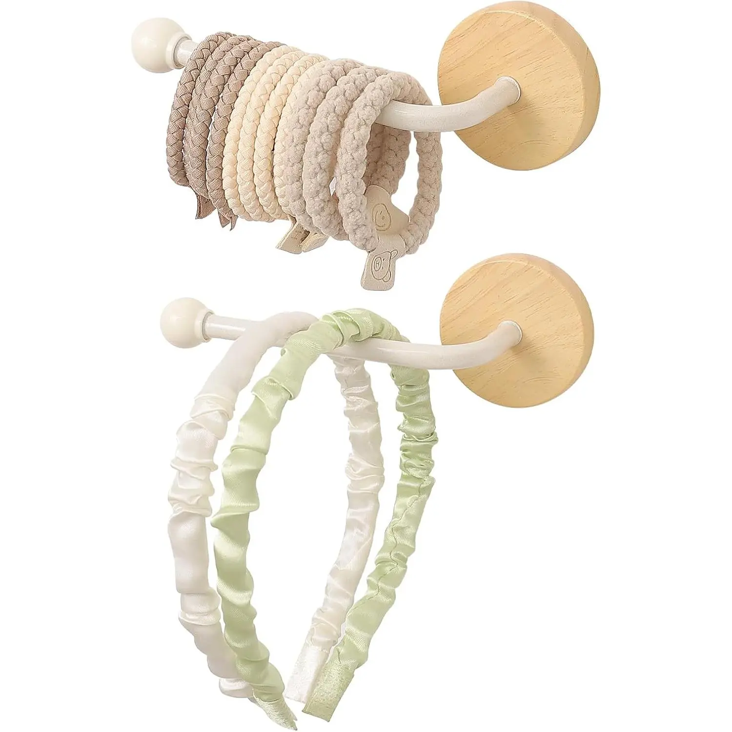 Headband Holder Stand, Adhesive Scrunchie Organizer Rack - Wall Mounted for Bathroom, , Dresser,  & Metal Design for Hair Accessories Storage (White)