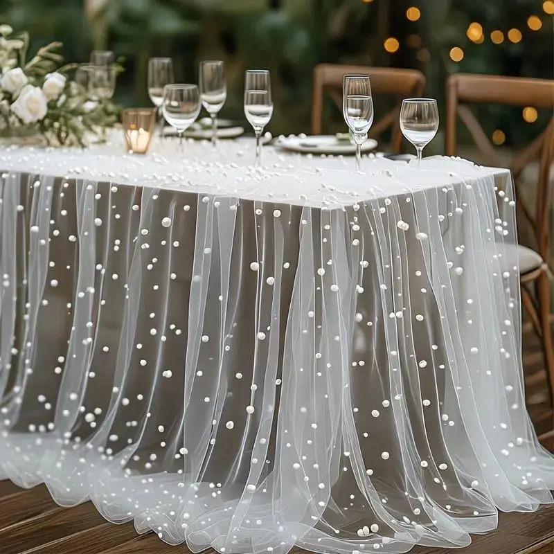 Elegant Pearl Chiffon Tablecloth, Perfect for Wedding Decor, Party Dress, Bridal Veil, Gift Wrapping, Christmas, Halloween, Table Covers