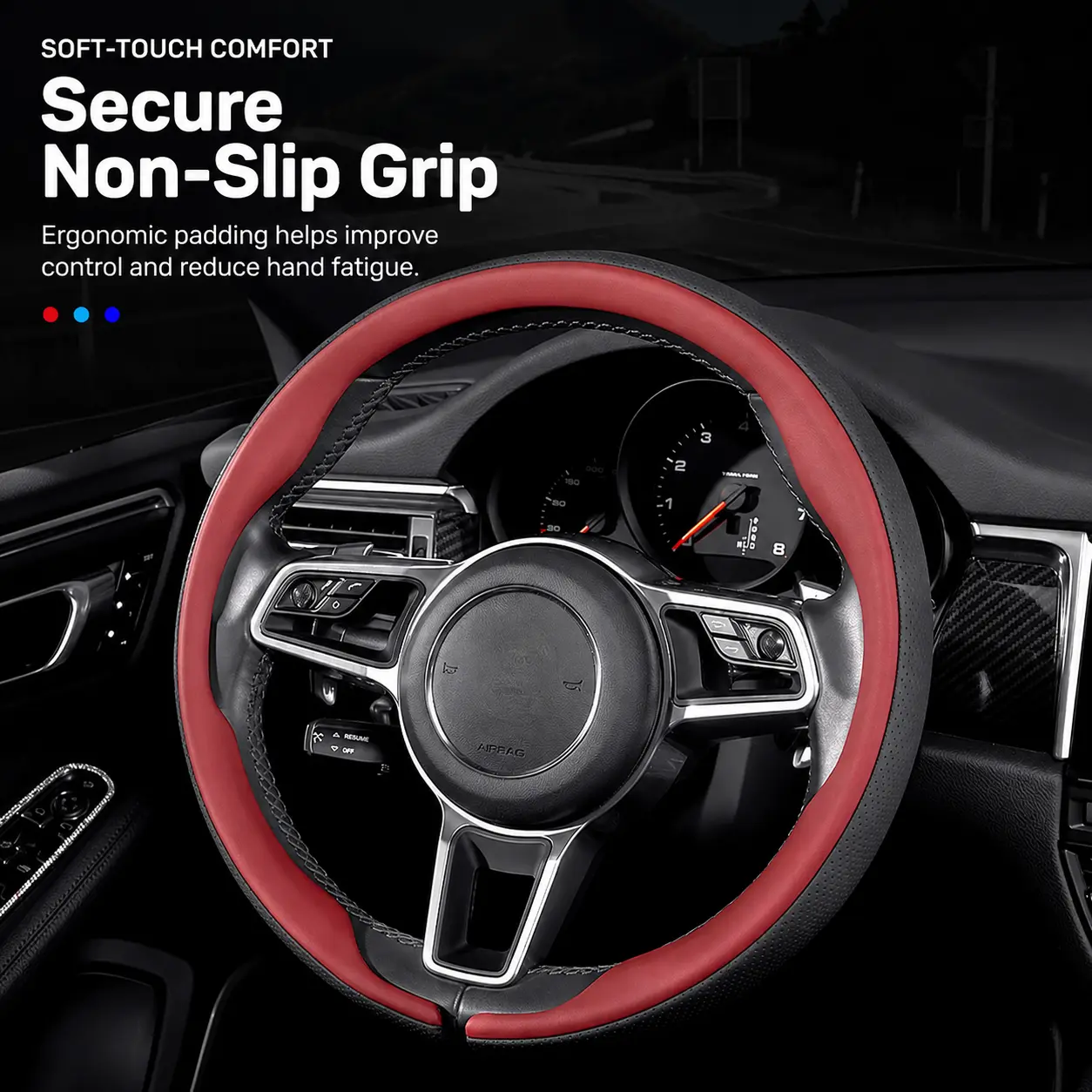 Nappa Leather Elastic Steering Wheel Covers with Anti-Slip Lining, Durable and Protective Design,Perfect Fit campingessentials