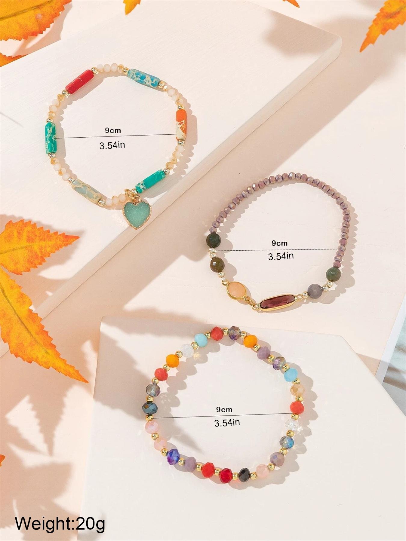 Boho Style Heart Charm Decor Beaded Bracelets, Heart Shaped Bracelet, Heart Design Bracelet, Fashionable Beaded Bracelets for Women & Girls, Trendy All-match & Exquisite Jewelry for Birthday Gift