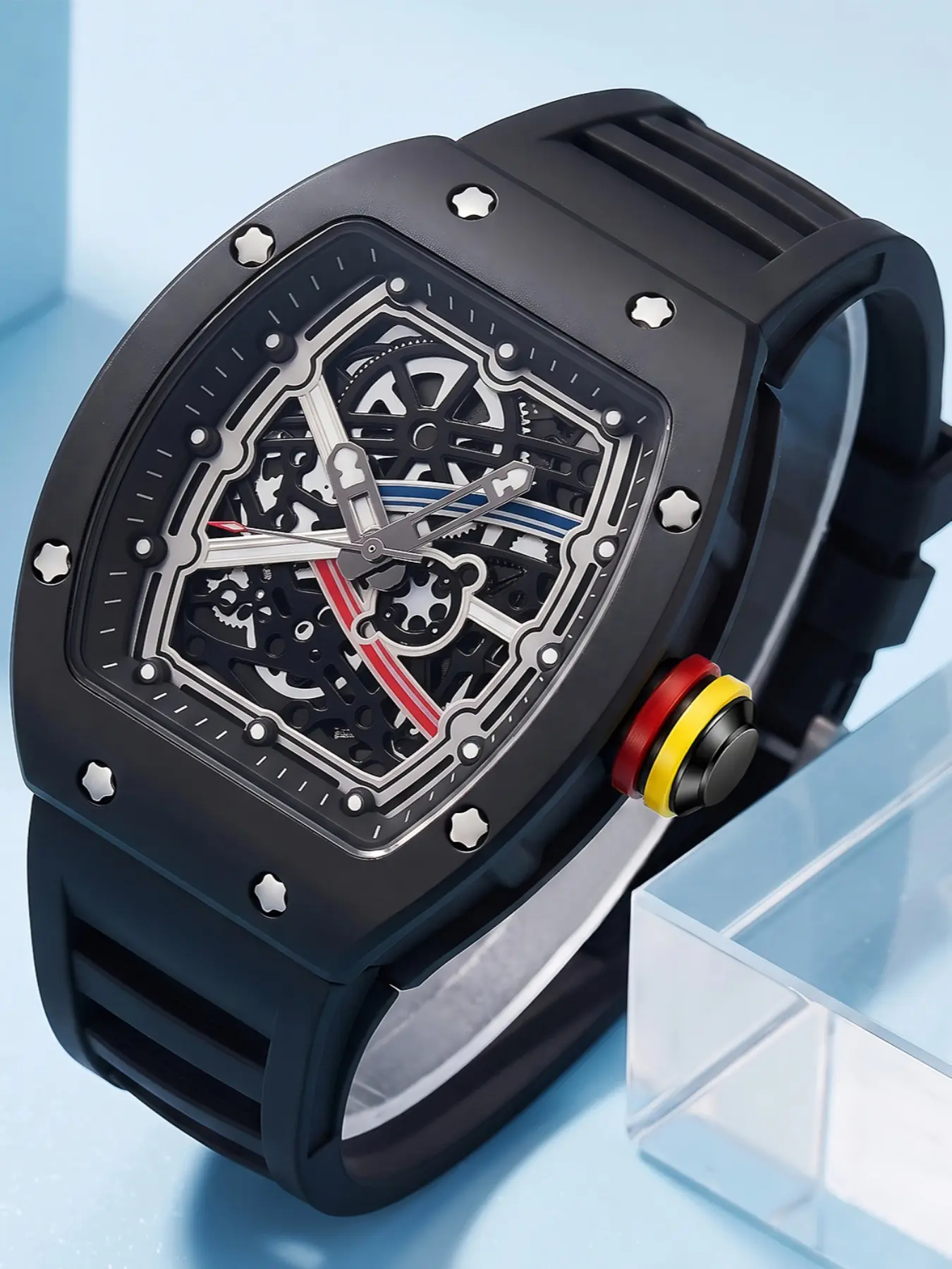 New Men's Barrel Shape Silicone Strap Quartz Watch, Sporty Trendy Glow-In-The-Dark Wristwatch, Versatile Watch for All Holidays