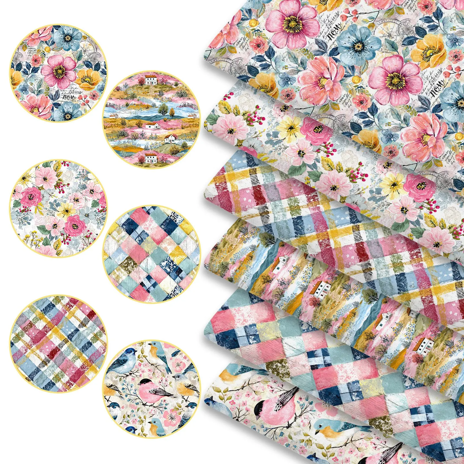 6pcs 45cm*50cm/19.69in*17.72in Elegant French Pastoral Pattern Fabric Squares, Chic Vintage Floral Quilting Patchwork Fabric for Sewing, Aesthetic Home Decor And Crafts