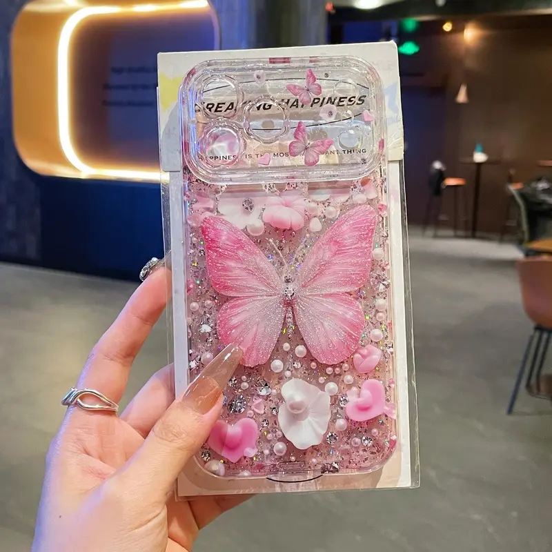 Diamond Flower Butterfly Floral Pattern Phone Case for iPhone 14-17 Pro Max, Elegant Protective Anti-Drop Soft Cover Casing Protector, Unique Creative Design, Accessories, Phone Accessory, Mobile Phone Casing