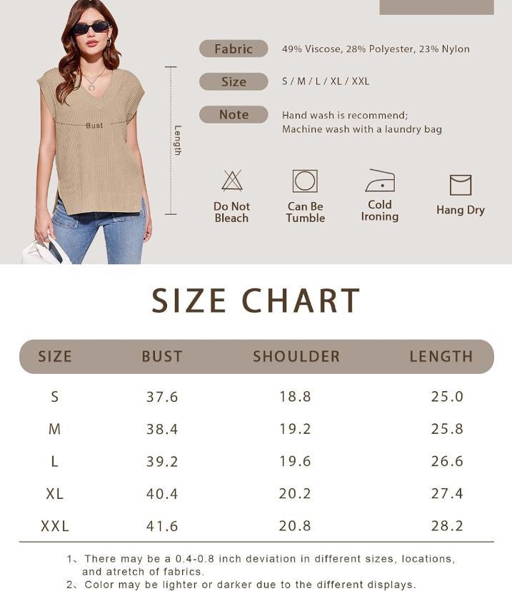 Danedvi Womens V Neck Sweater Vest Oversized Ribbed Knit Sleeveless Casual Loose Fit Pullover Tank Top Fabric Nylon