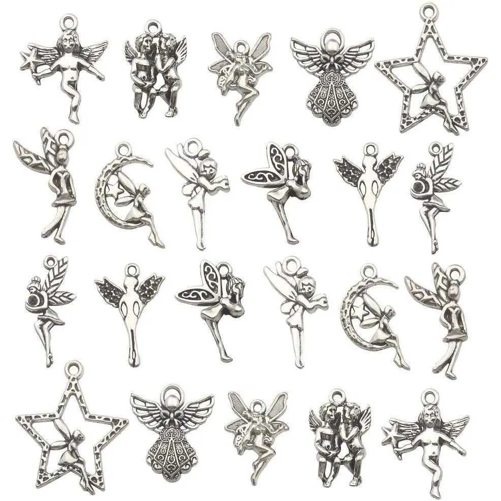 iloveDIYbeads 100g (66pcs) Craft Supplies Antique Silver Wings Angel Fairy Charms Pendants for Crafting, Jewelry Findings Making Accessory for DIY Necklace Bracelet (M151)