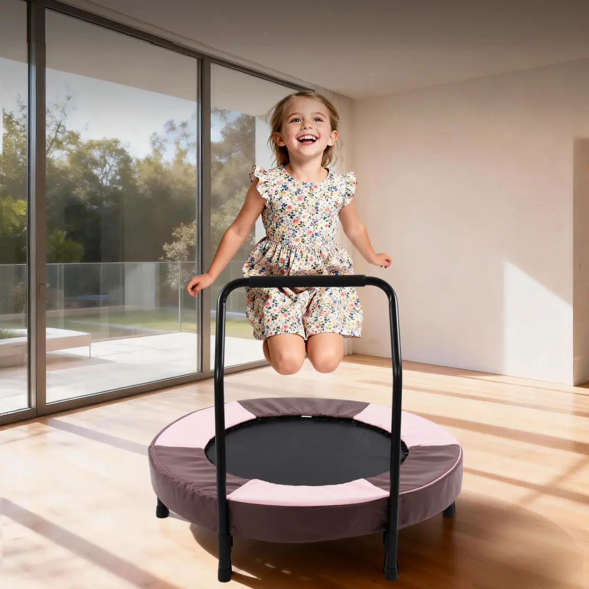 36-in Mini Trampoline for Kids (1-3 Years), Best Quality Indoor Foldable Rebounder with 8.4-in Handle, 6mm Stable Quiet Bay Bungee Trampoline Toy for Boys & Girls