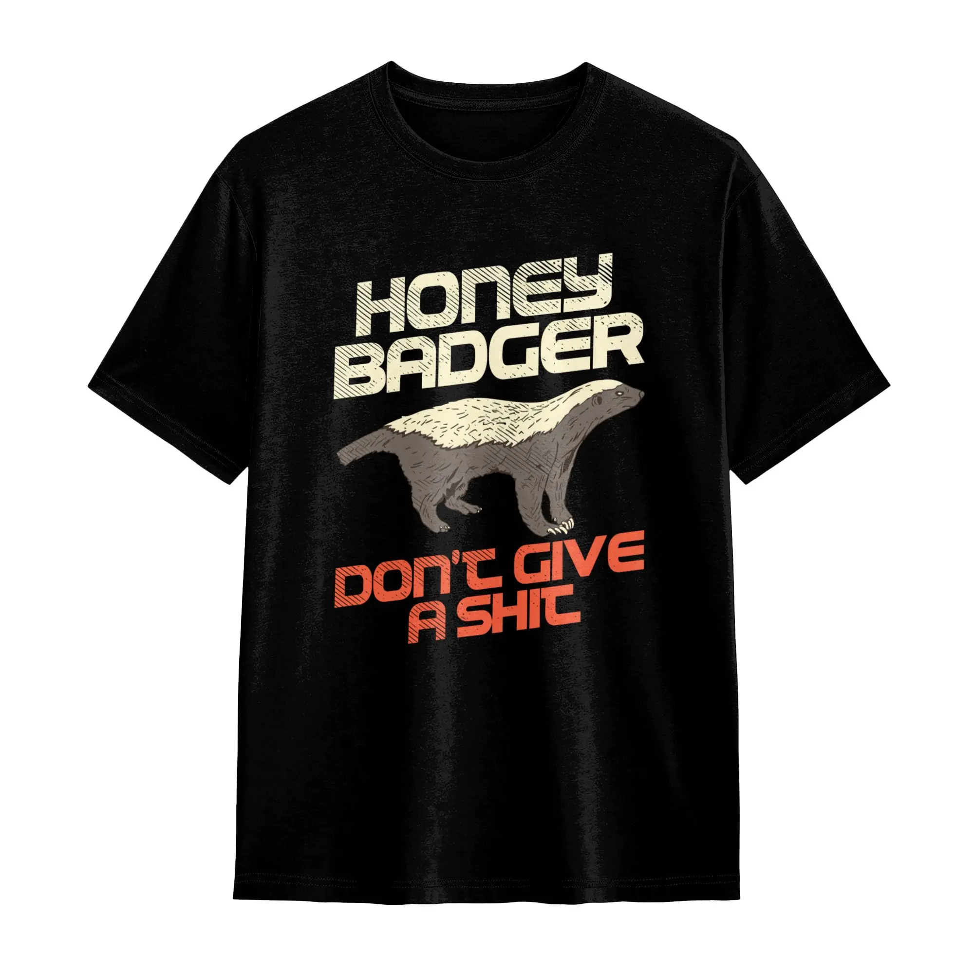 Men's Unisex Honey Badger Funny Animal Graphic T-Shirt - Cotton, Casual Streetwear Short-Sleeve Top, Tshirt, Shortsleeve, Round Neck, Normal Type, Sarcastic Humor Fans, Machine Washable, Playful Animal Tees, Menswear, Vintage, All Seasons, Medium Length,,