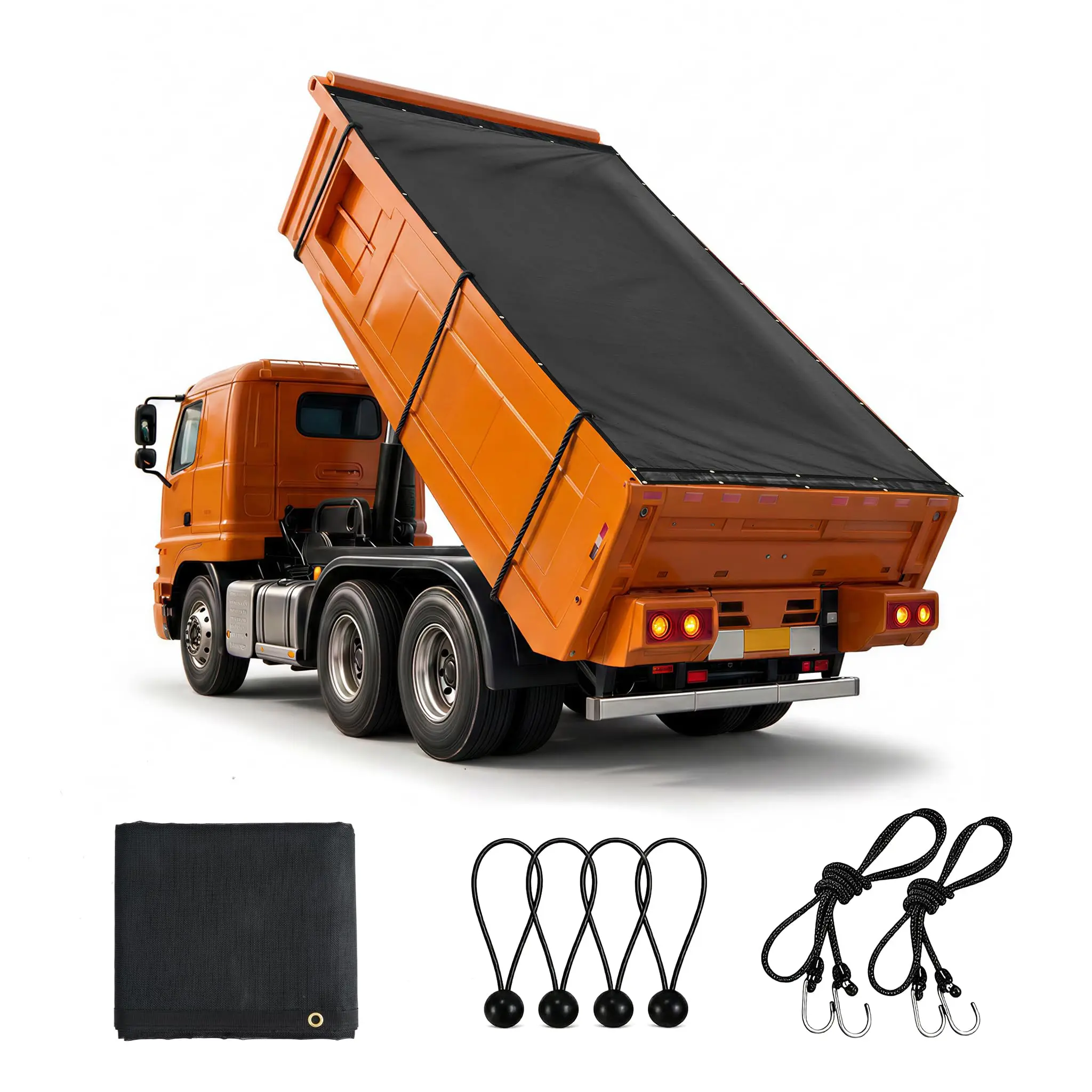 Dump Truck Mesh Tarp, Heavy Duty PVC Coated Cargo Cover with Brass Grommets for Manual Electric Dump Truck, Truck Bed Load Tarp for Construction Hauling Camping