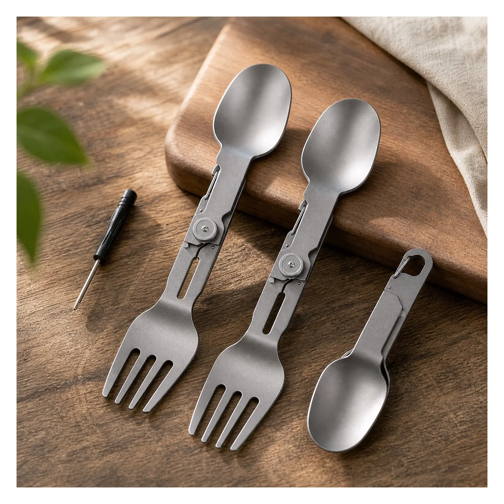 2-Pack Titanium Spork 3-in-1 Folding Fork and Spoon, Ultralight Eco-Friendly Portable Camping Flatware with Locking Function for Outdoor Backpacking Hiking Travel PicnicGift