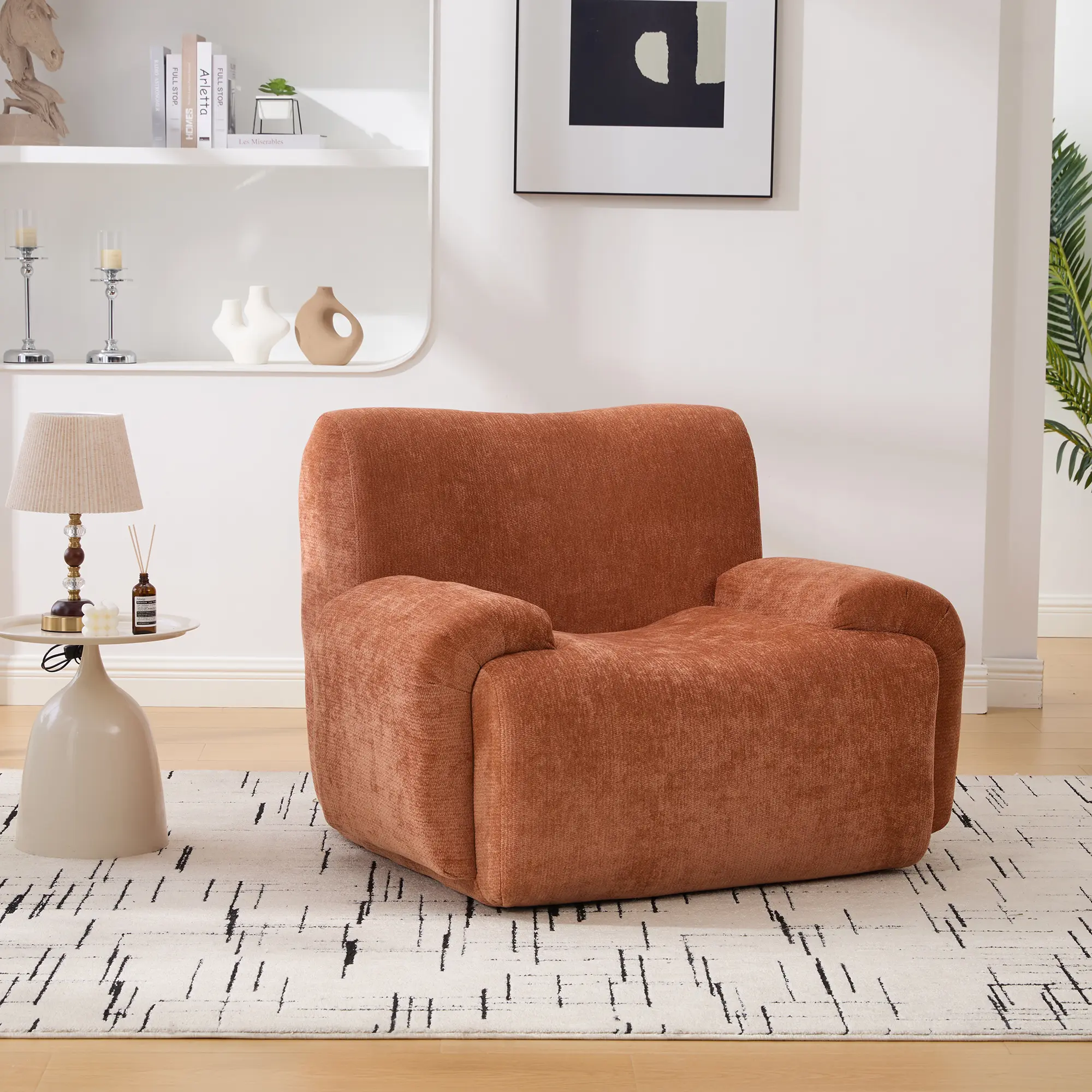 ARCH Modern Upholstered Oversized Accent Chair Boneless Single Sofa Chair Chenille Armchair Comfy Reading Lounge Chair with Deep Seat for Living Room Bedroom Apartment Dorm Orange, Orange Color Options, Chenille Material, Product Dimensions: Not