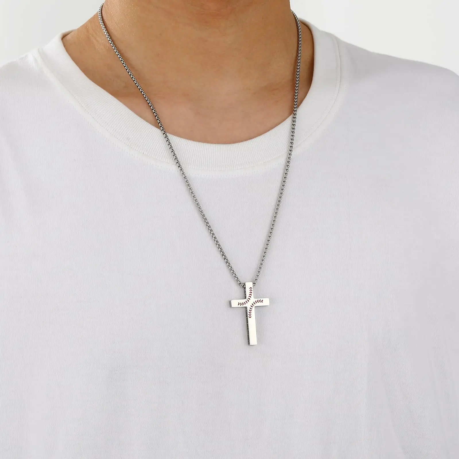 Fashionable and personalized baseball cross pendant necklace for men with engraving option