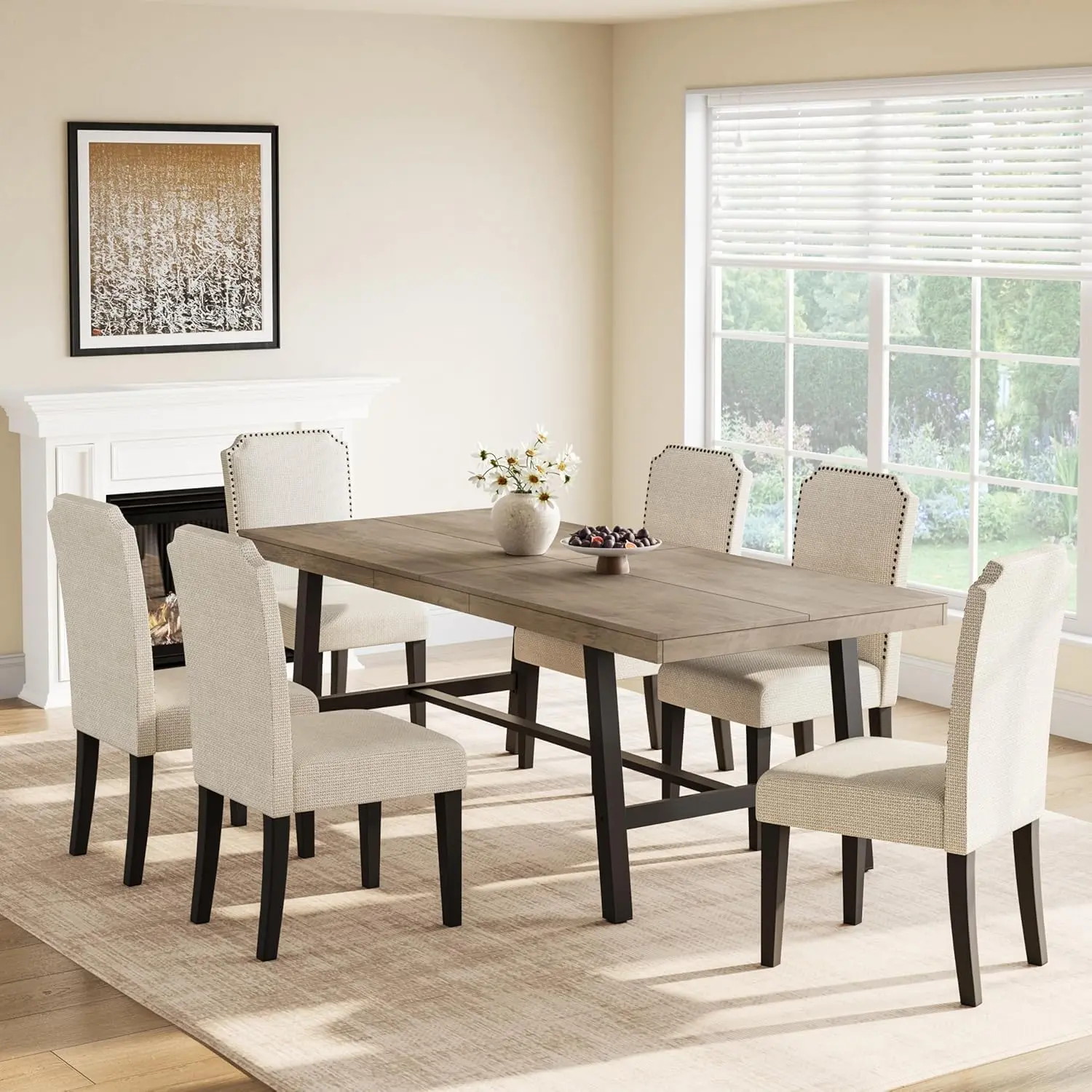 Industrial Dining Table for 6-8 - Extra Long 78.74'' Rectangular Wood Top - Sturdy 2x2'' Metal Legs - Ideal for Home, Office, Farmhouse Decor