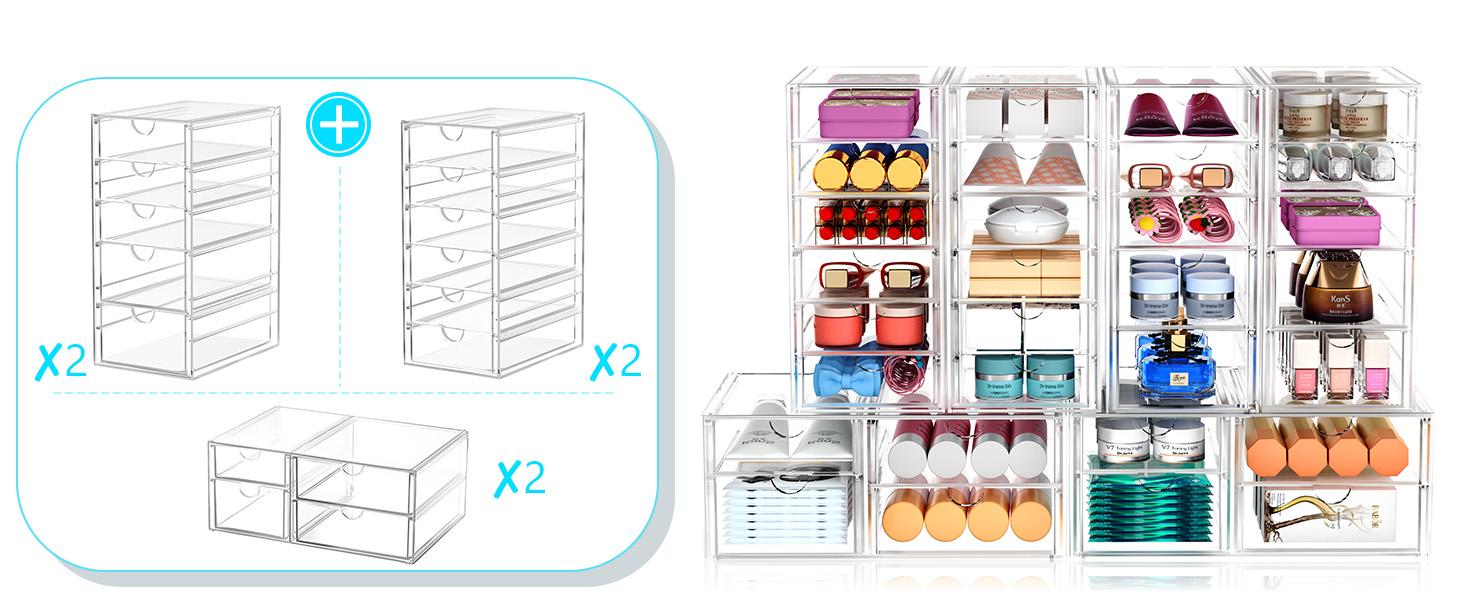 Makeup Organizer, 30 Drawers Acrylic Clear Drawer Organizer, Clear Makeup Organizer, Plastic Storage Drawers for Vanity, Bathroom, Closet, Desk