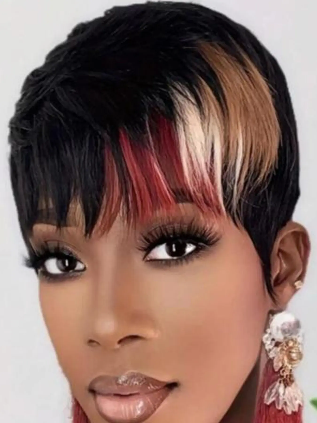 Short Bob Wig for Women, Glueless Pixie Cut Wigs, Natural Straight, No Front, with Bangs, Daily Use, Machine-Made, Layered Style, Fashion Wig