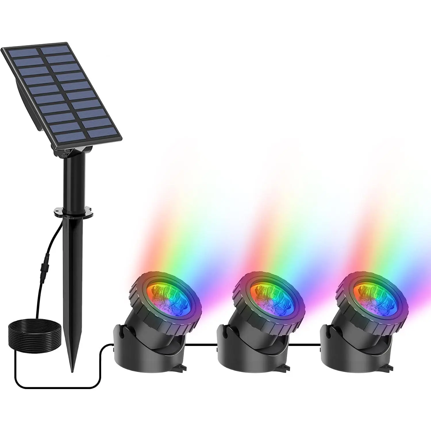 Solar Underwater Pond Lights, Super Bright RGB LED Submersible Pond Light Color Changing Spotlights IP68 Waterproof Fountain Lights for Fish Aquarium Tank Garden Yard Pool (3-in-1)