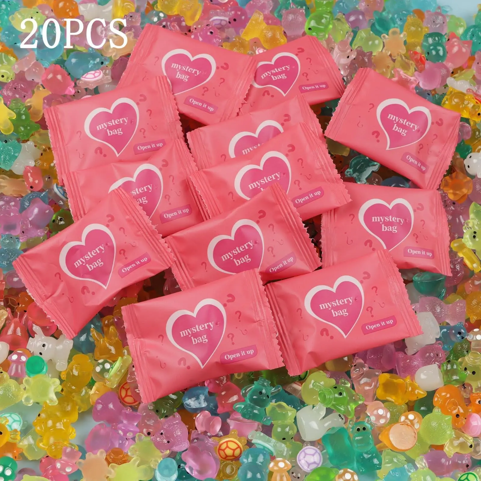 20 Pcs/50 Pcs Surprise Resin Pink Blind Bags, Cute Resin Animal Blind Bags with Luminous Creative Resin Ornaments, Mystery Pink Blind Bag Gifts for Family, Friends, Lovers and Classmates, Blind Pack