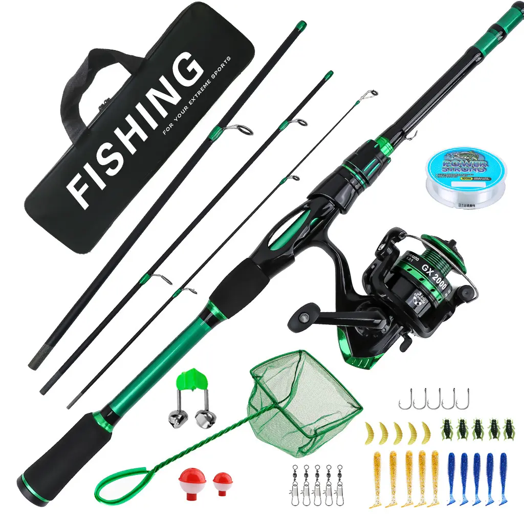 Travel Lure Rod Set, Fishing Rods and Reels, Four-Section Telescopic Design, Includes Spinning Reel and Full Fishing Gear, Beginner Outdoor Fishing Kit, Travel Fishing Pole, Fishing Combo