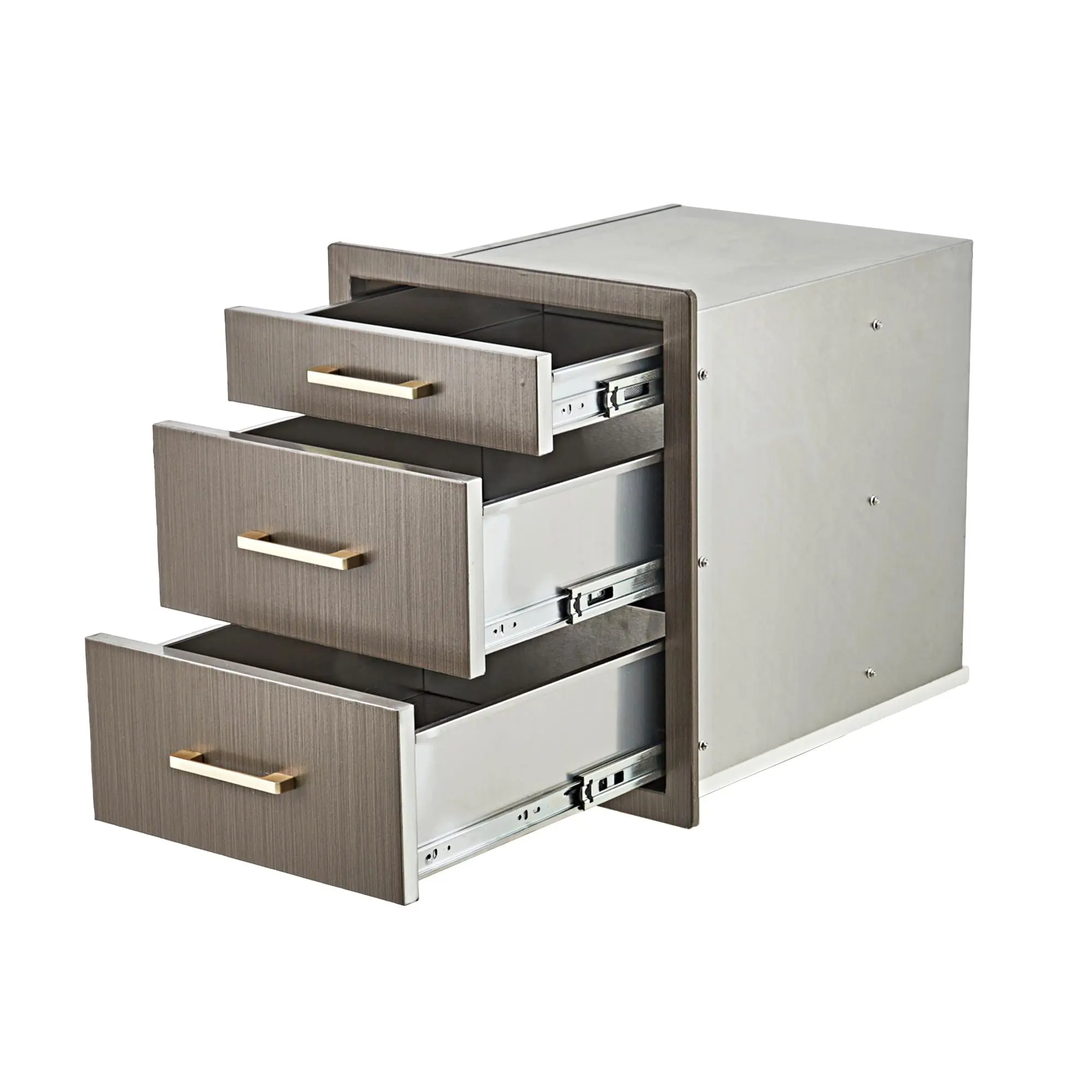 17.7in Stainless Steel Triple Drawer Flush Mount Outdoor Kitchen Storage Cabinet with Drawers, Weatherproof BBQ Island Cabinet with Handles, Golden Pomelo Outdoor Patio Grill Station Furniture, Kitchen Storage Cabinets