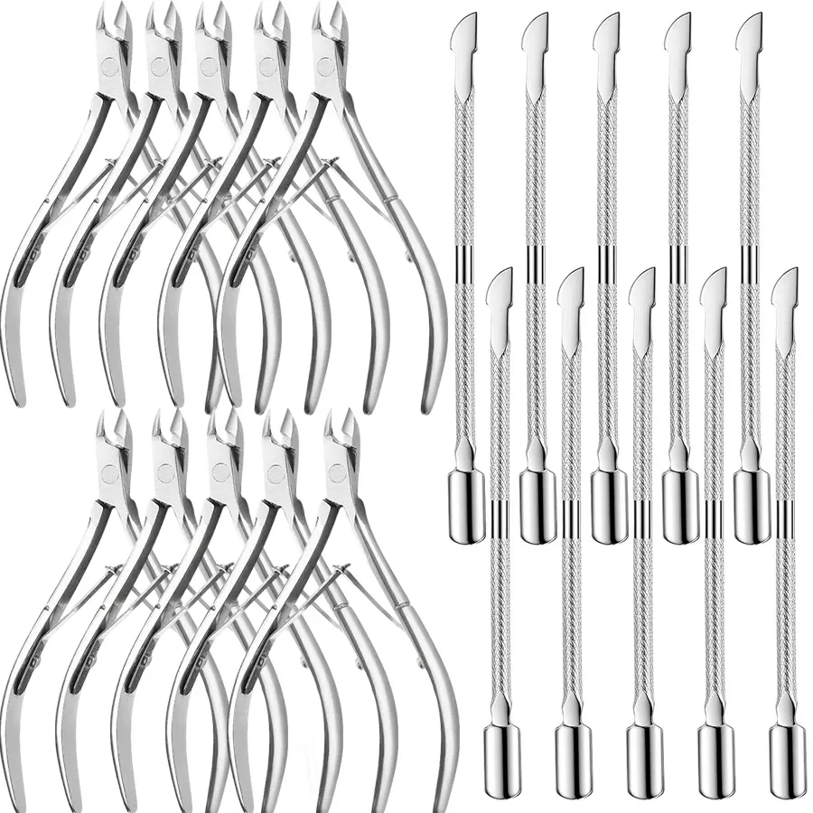 20 Pieces Cuticle Trimmer with Cuticle Pusher, Professional Stainless Steel Cuticle Nippers Cuticle Remover Manicure and Pedicure Set Nail Care Kit Tools for Fingernails and Toenails (Silver)