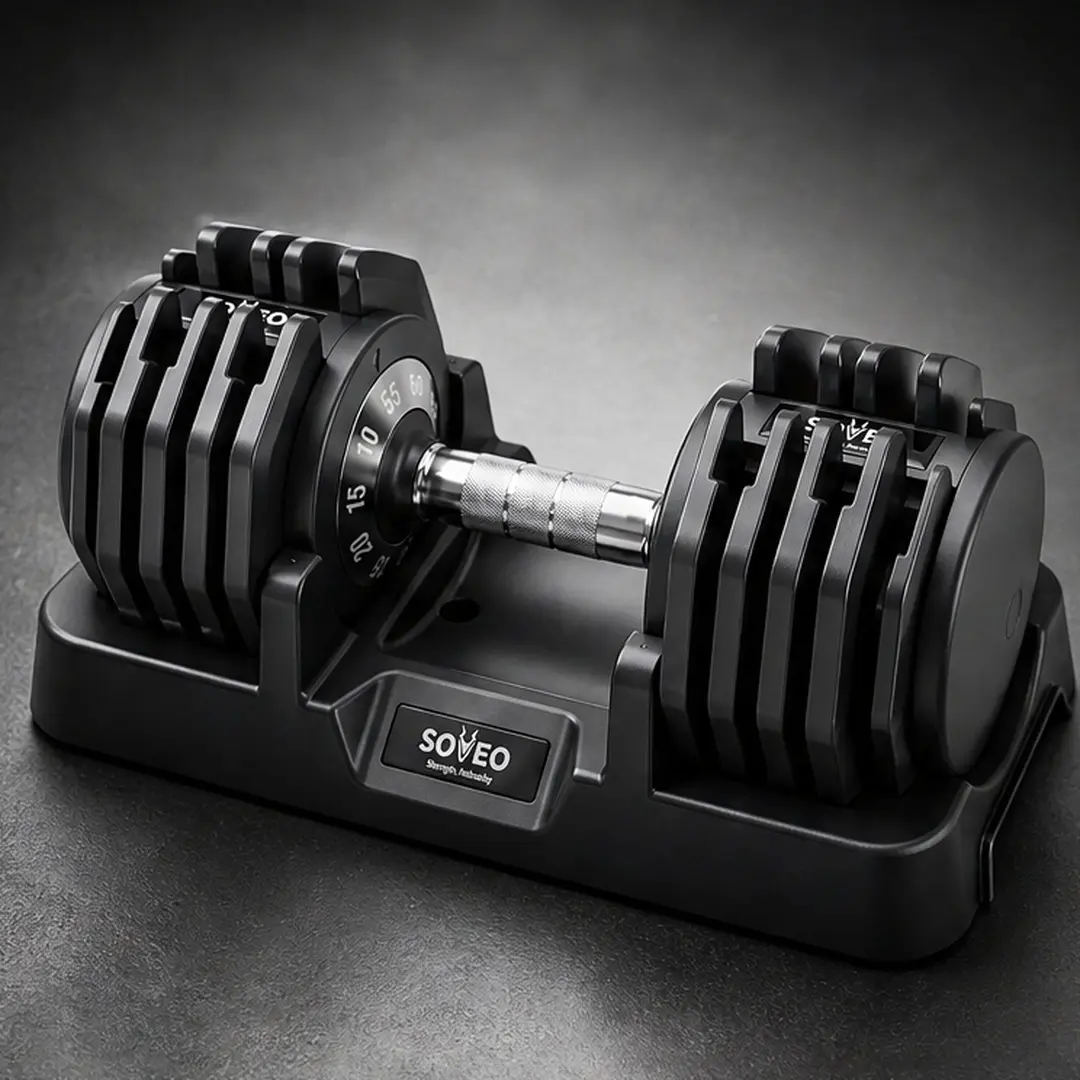 ARCH Adjustable Iron Dumbbells 5-55 LBS Quick-Select Set - Compact, Easy Grip Knurling Handle with Wrist Support, Non-Slip Ergonomic Design, Storage Base for Home Gym Strength Training - Black, 8.66 in W x 16.54 in D