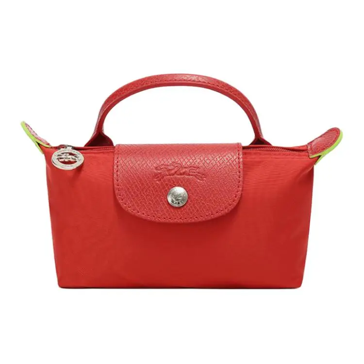 Longchamp Le Pliage Green Recycled Canvas Mini Handbag for Women, Foldable Clutch in Bright Red
