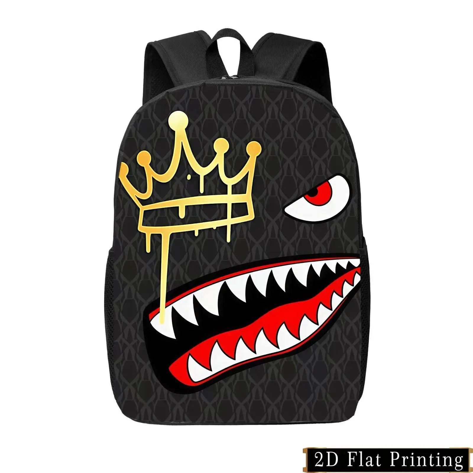 Crown Shark Print Foldable Synthetic Backpack, Large Capacity Lightweight Daypack, Dustproof & Machine Washable for School Travel Daily Use bookbag bag student