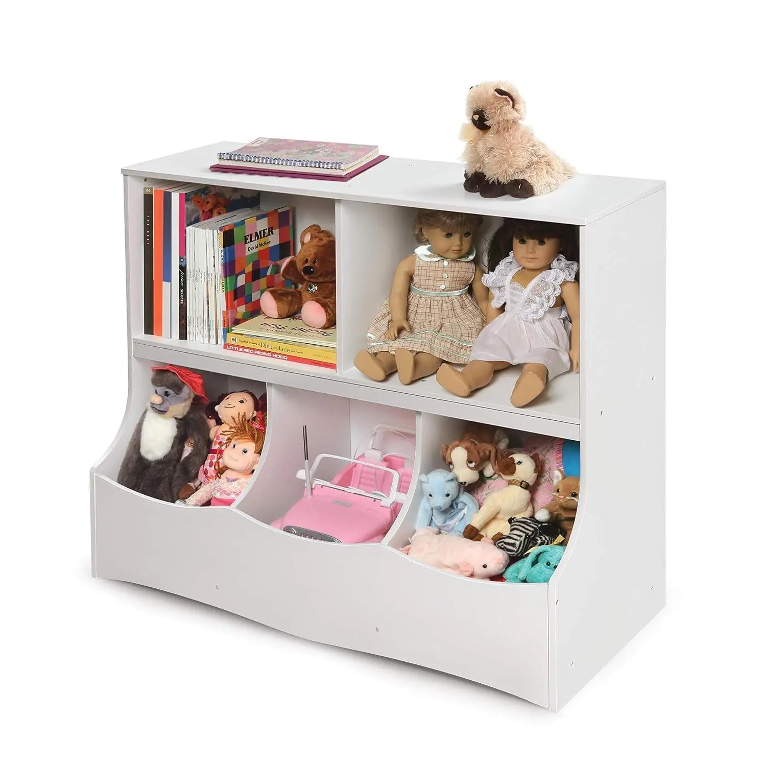 Multi-Bin Storage Cubby for Kids - Toy Organizer with 3 Cubbies, 2 Open Shelves, Display Top for Playroom or Bedroom - Storage Unit for Toys, Books & More - White