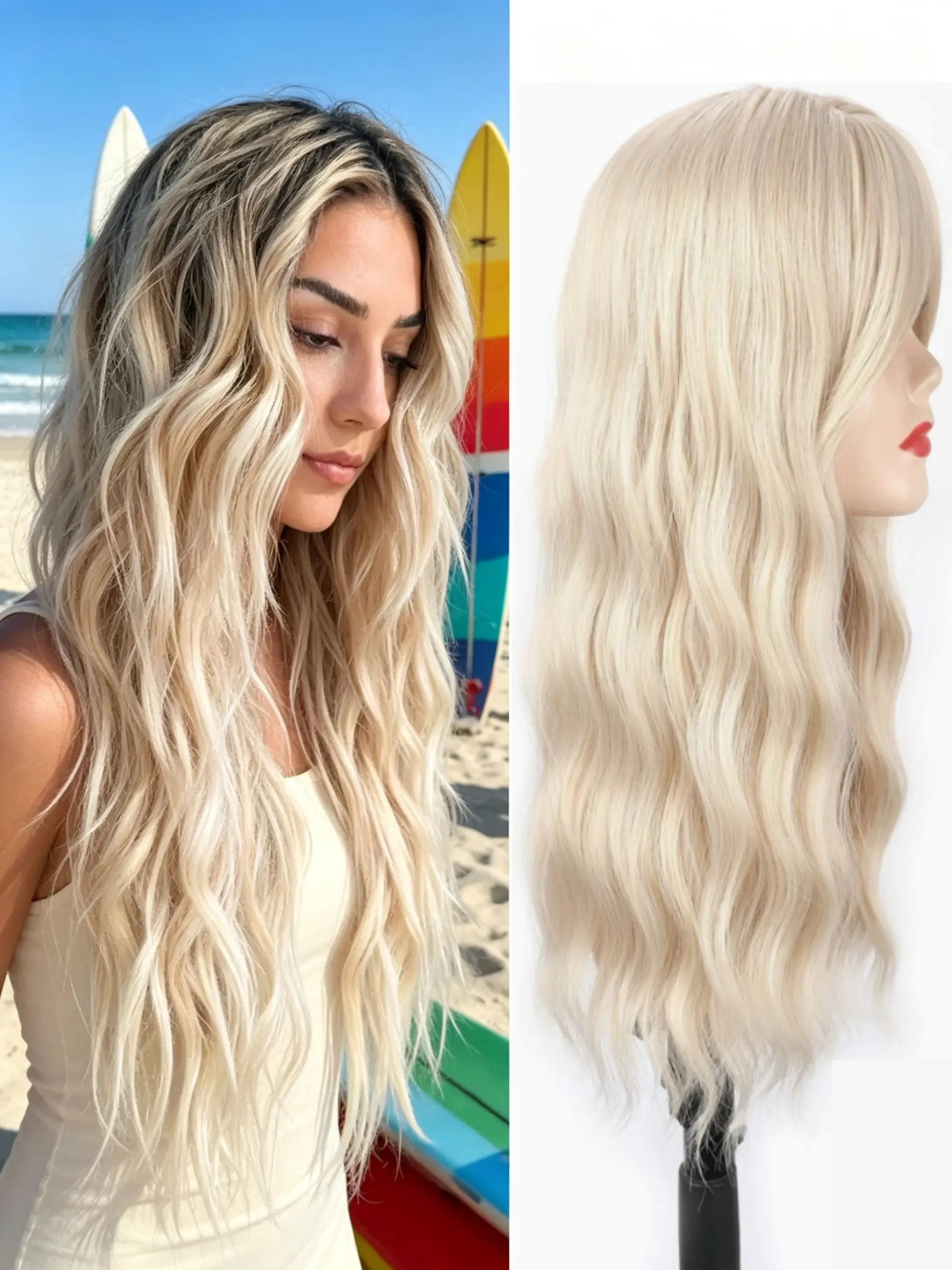 "🔥Transform Your Hairstyle Overnight! Premium Kanekalon Platinum Blonde Wavy Hair Topper for Women, Easy Clip-In, Natural Volume Solution for Thinning Hair, Embrace New Confidence"