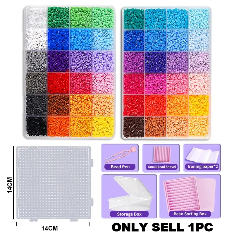 24/48Colors Fuse Beads Set Melting Beads Pixel Art Puzzle Hama Beads Diy 3D Puzzles Handmade Gift Fuse Beads Kit Iron Beads Toy Gift Diy Handmade Crafts
