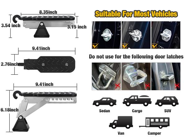 Nilight Car Door Step Universal Aluminum Latch Step for Car Roof Access Portable Folding Car Door Latch Hook Step Multi-Adjustable Both Feet Stand Pedal Max Load 500 Lbs for Truck SUV Vehicles, Black
