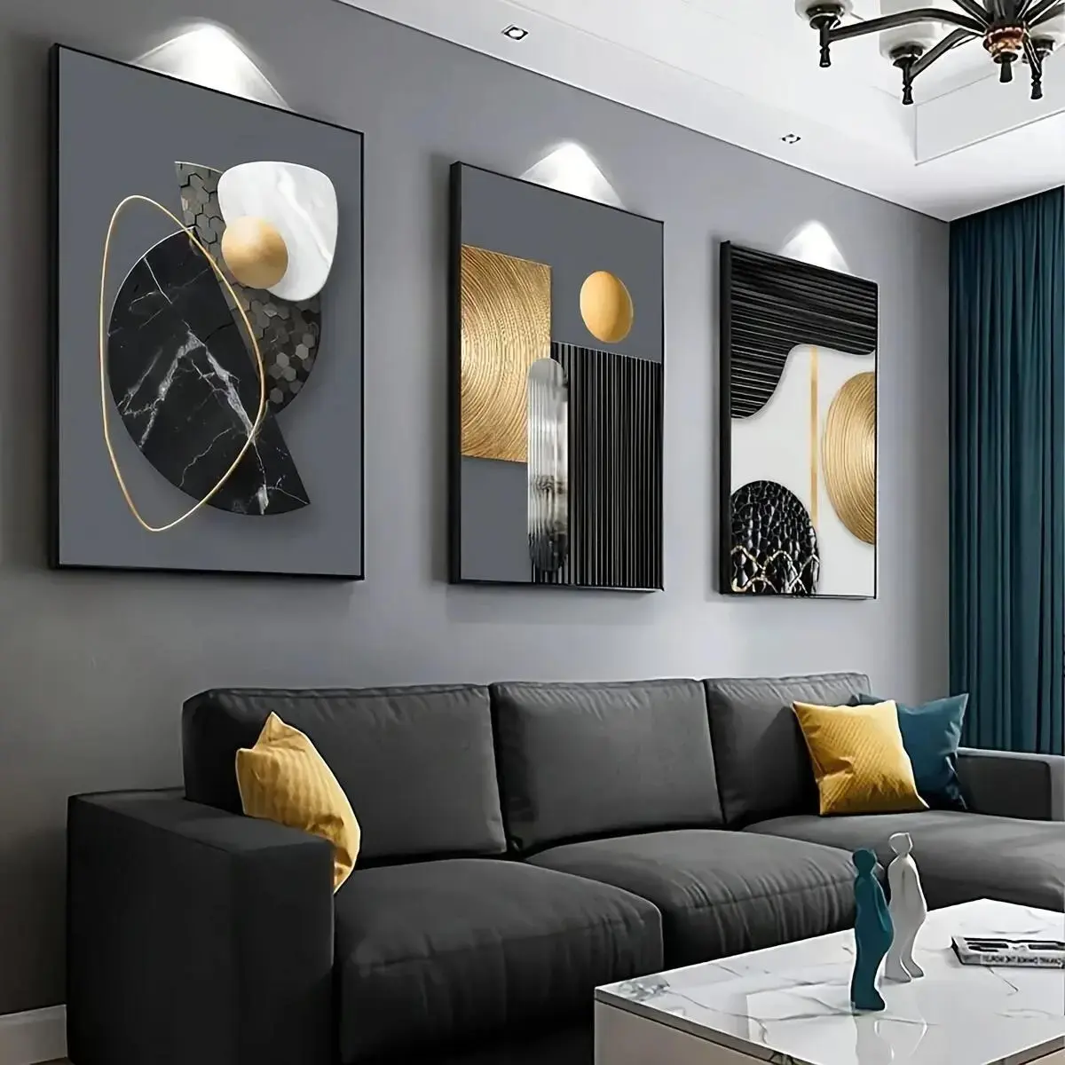 3-Piece Pine Wood Framed Canvas Print Set - Chic Abstract Artistic Graphic Prints, 3 Panel Wall Arts, Living Room Decor, Home Decor for Wall, Artwork for Modern Irregular Indoor Gallery Accent