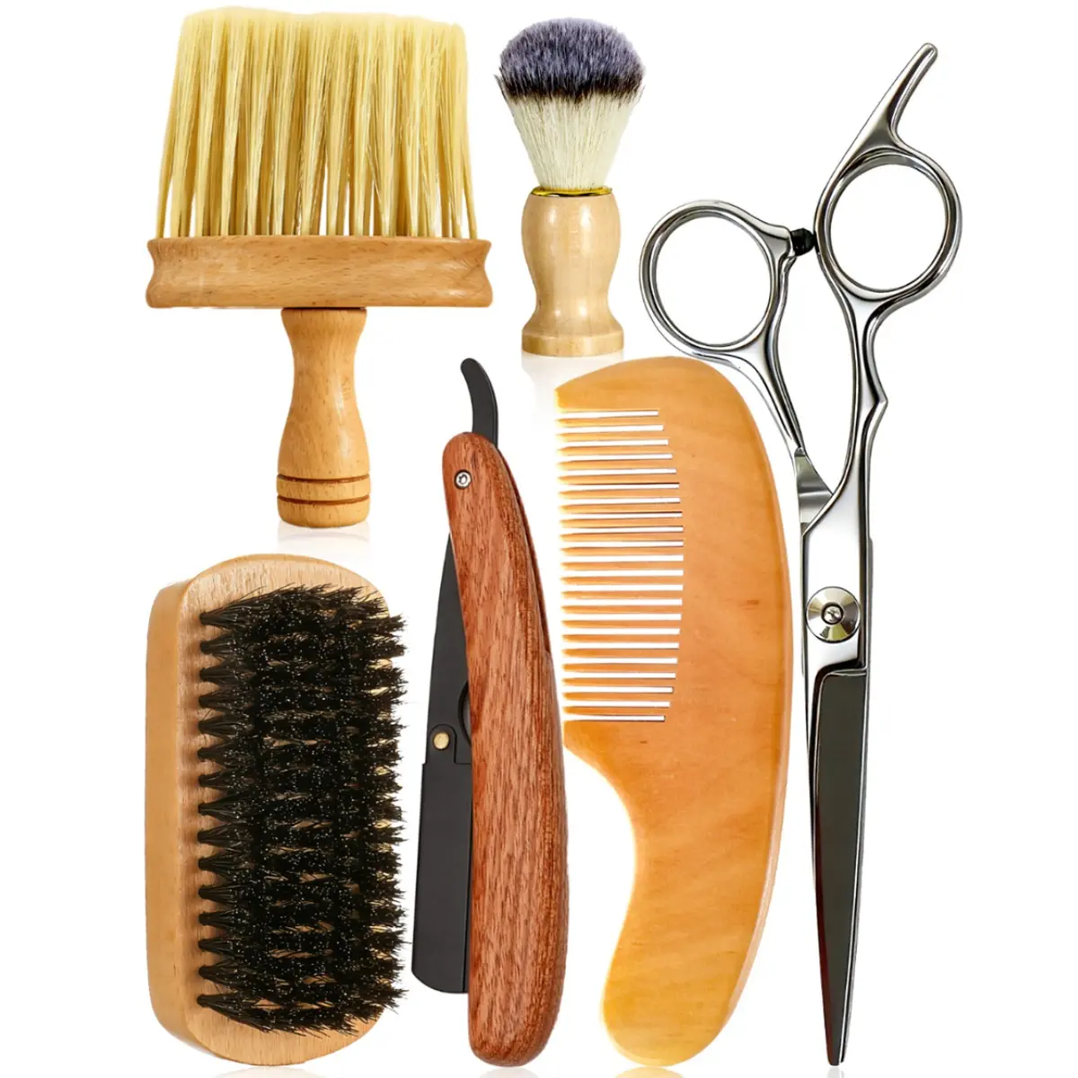 6pcs Beard Grooming Tool Set, Manual Razor, Beard Brush, Comb, Trimmer, Hair Clipper, Old Style Handheld Tools for Men