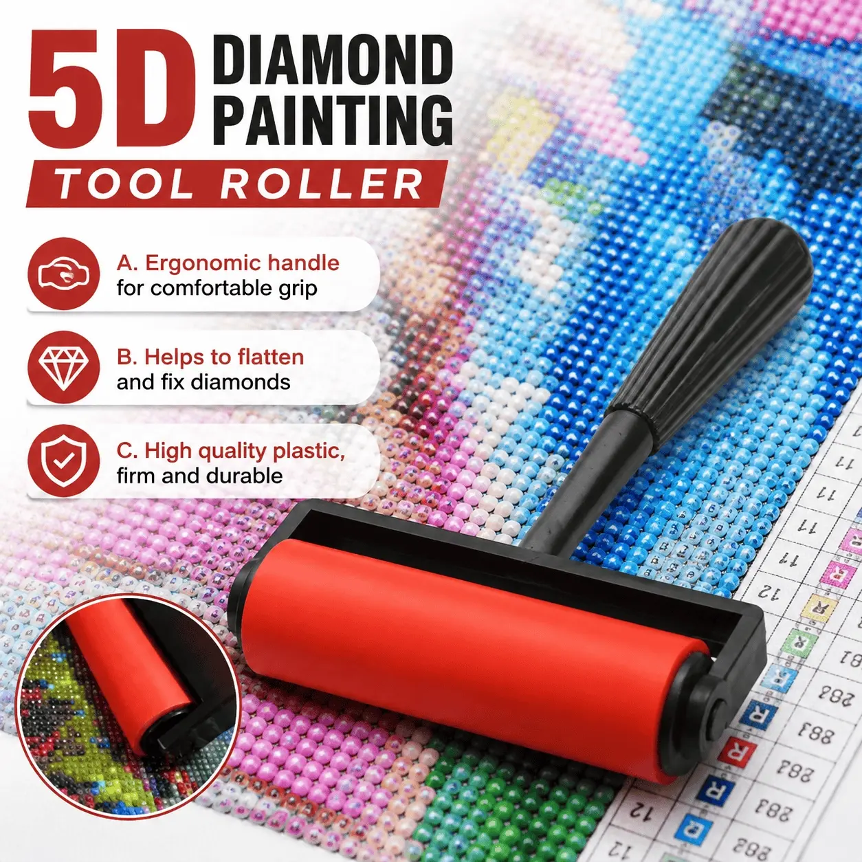 5D Diamond Painting Roller for Square & Full Drills, Non-Slip Flattening Tool, Portable Anti-Shedding Craft Roller, Diamond Art Accessories Must-Have.