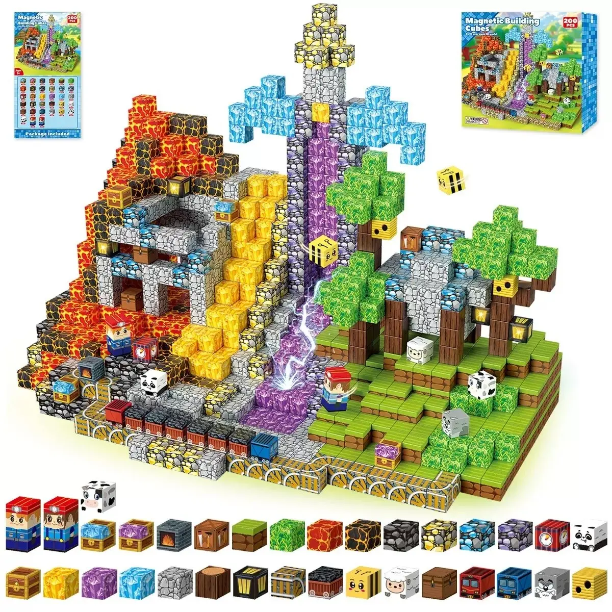 200pcs Minecraft Magnetic Blocks, Building Puzzle Large Crystal Mine Magnet Blocks, Educational Assembly Toys, Perfect for Birthday Gifts