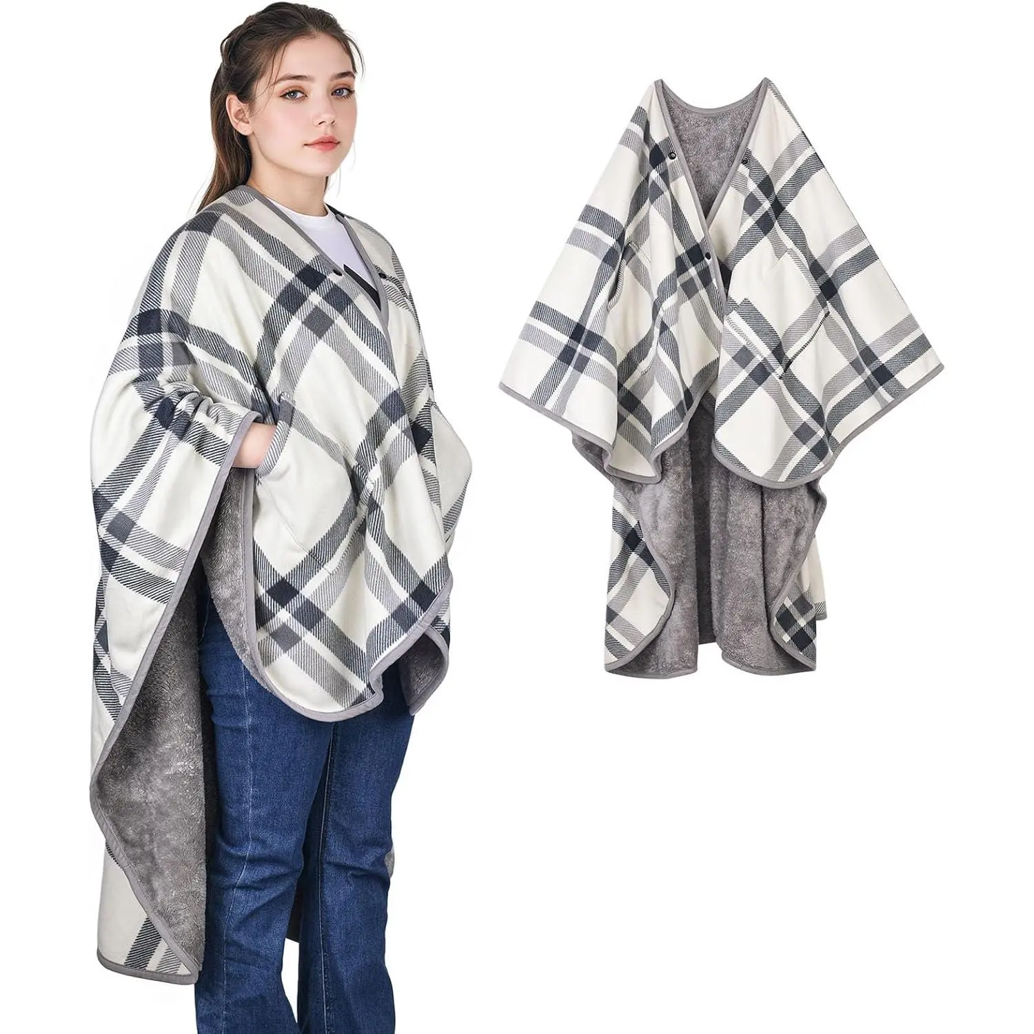 Fleece Wearable Blanket Poncho With Pockets & Buttons | Comfy & Warm  Throw Blanket, Flannel Shawl Wrap, Gifts For  Women