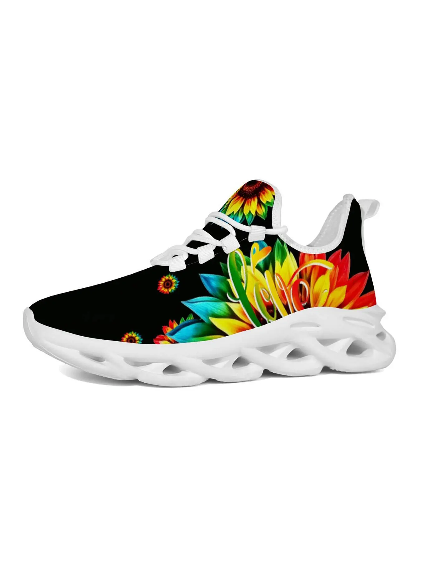 Men's Sunflower Print Casual Sneakers, Vibrant Street Art Style, Body with Rainbow Print, Hollow Out Shock Absorption, Summer Essential