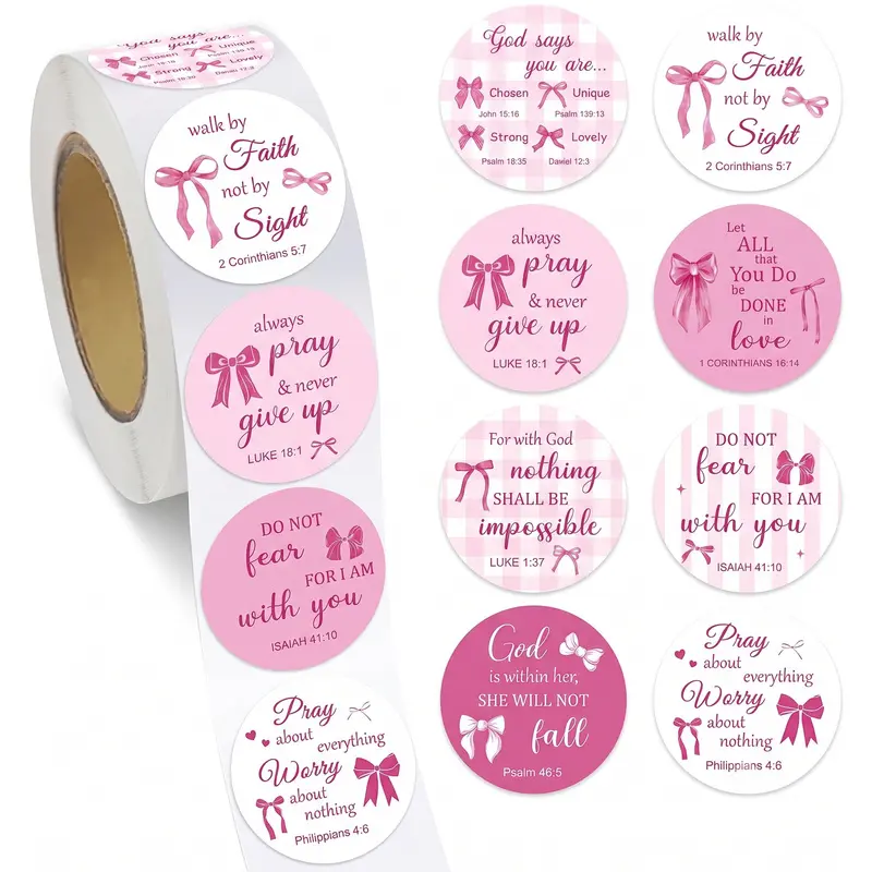 500Pcs Of Bible Verse Stickers, 1Inch Inspirational Christian Quotes Stickers, Bowknot Round Labels, Suitable For Packaging, Diaries, Envelopes, And Daily Encouragement