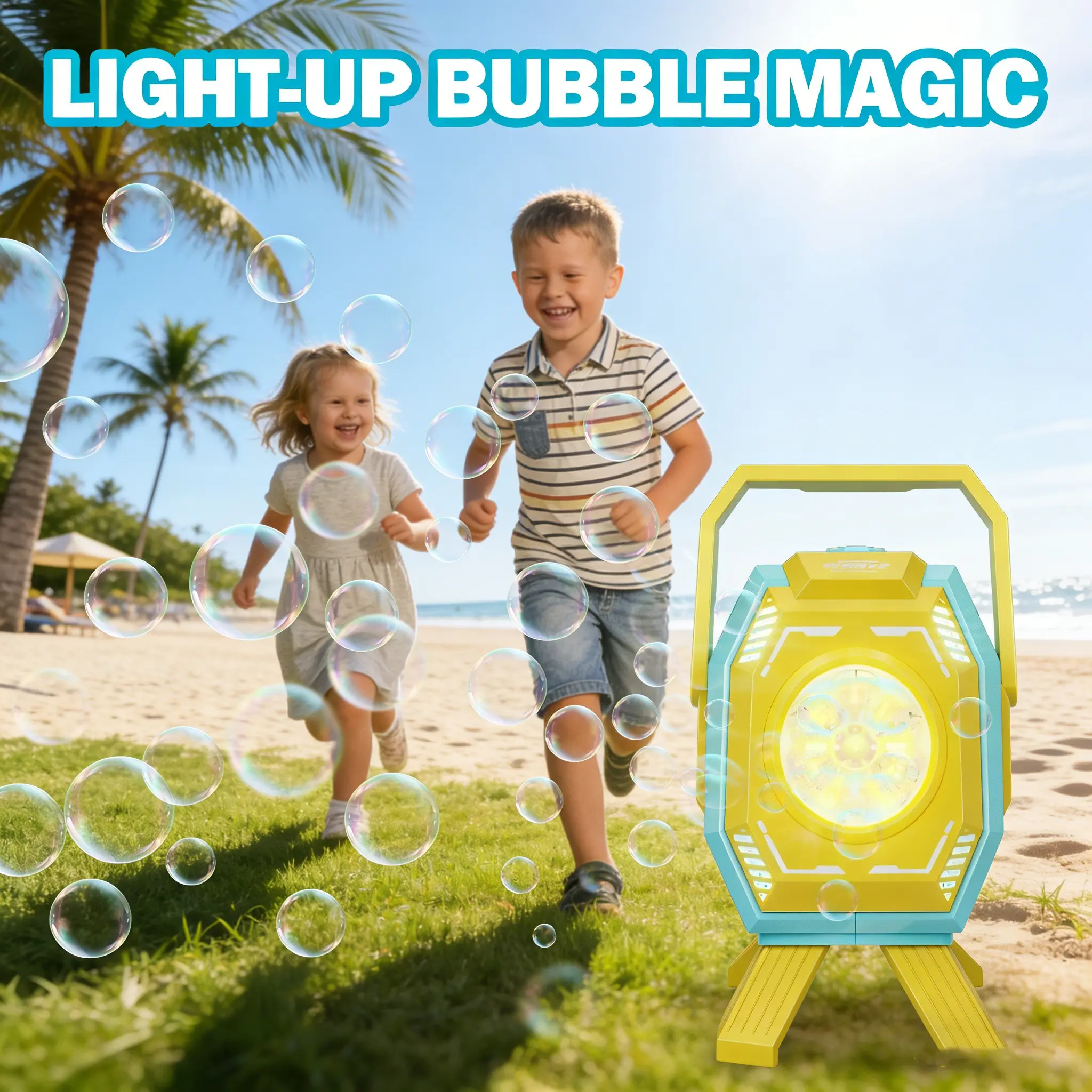 Upgrade Desktop Bubble Machine, Multifunction Bubble Maker, Automatic Bubble Blower, Unisex Ages 3+, Large Output, RGB Colorful Lights, Automatic Rotation, Party Wedding Outdoor Use, Bubble Solution