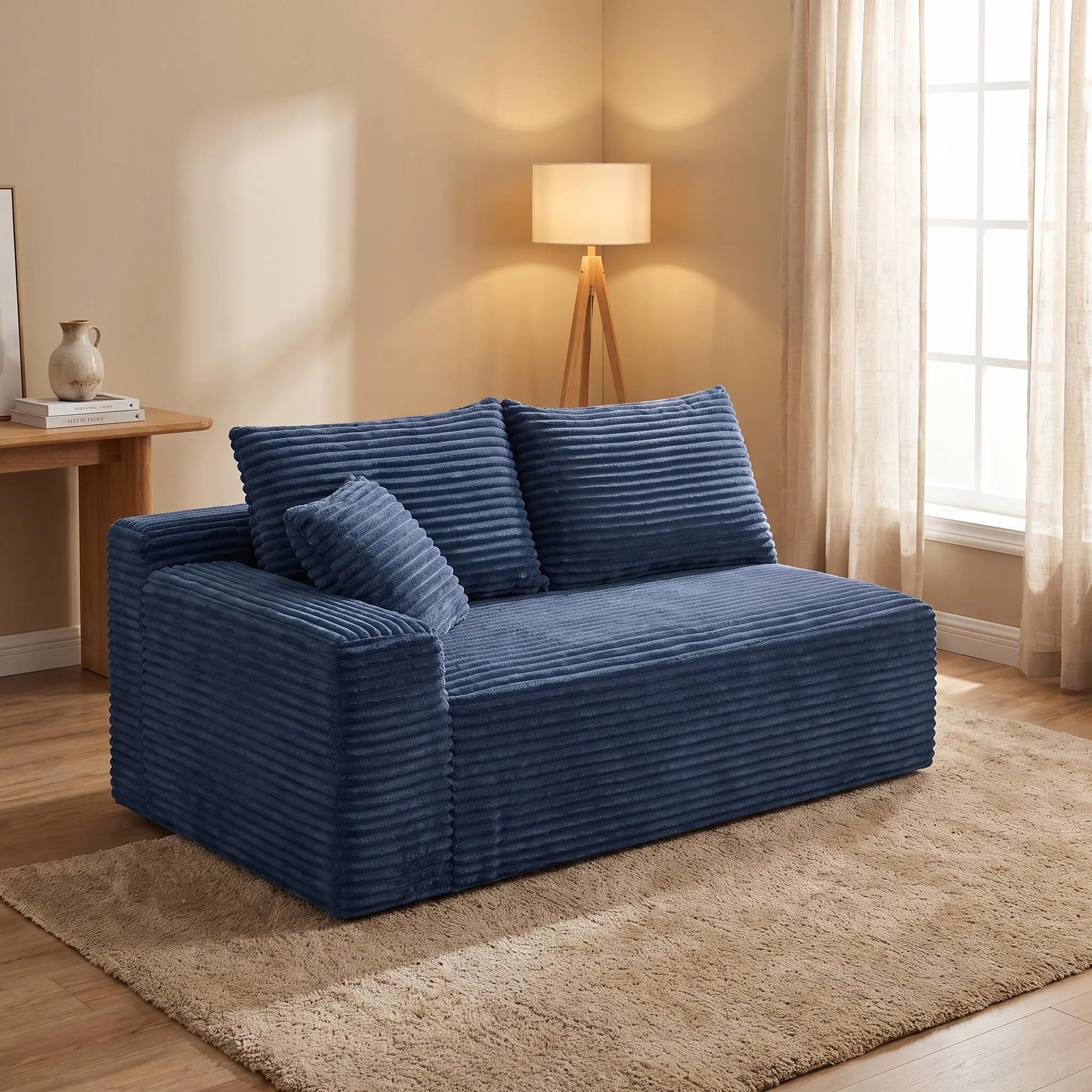 ARCH Blue Corduroy Loveseat Sofa 2-Seater Armless No-Legs Ground-Hugging Compressed Couch for Living Room Small Apartment Modern Low-Profile Floor Seating Furniture, Blue Color Options, Corduroy Material, 2 Seat Seat Count, Product Dimensions: