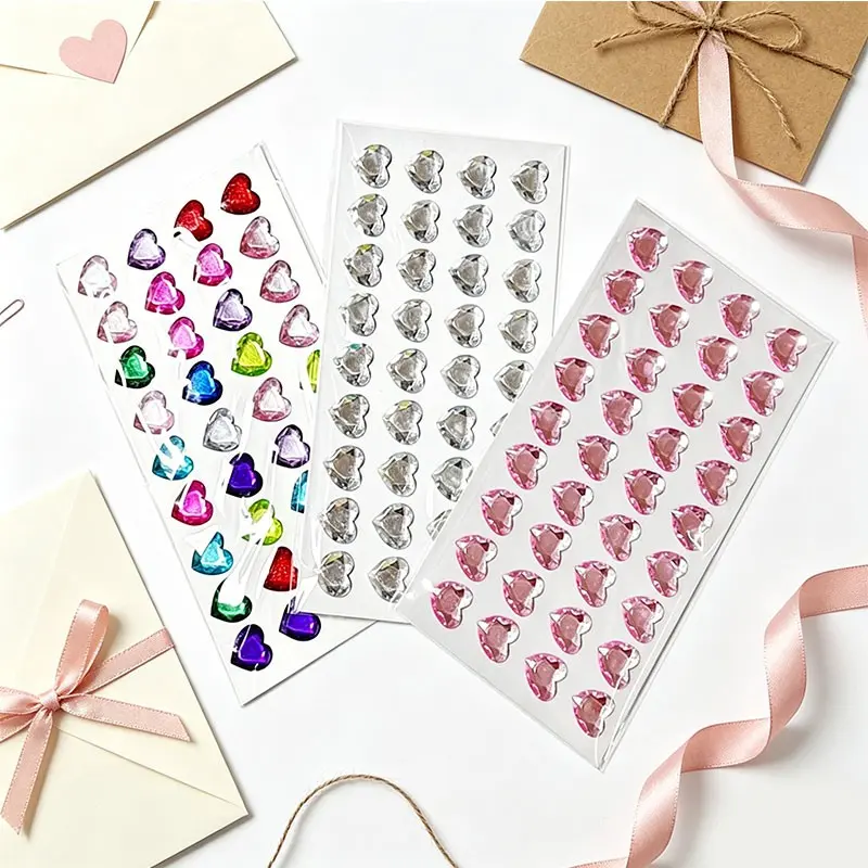108 Heart Gem Stickers, Self-Adhesive Rhinestone Jewelry Stickers, Acrylic Bling Heart Stickers, DIY Crafts, Creative Activities