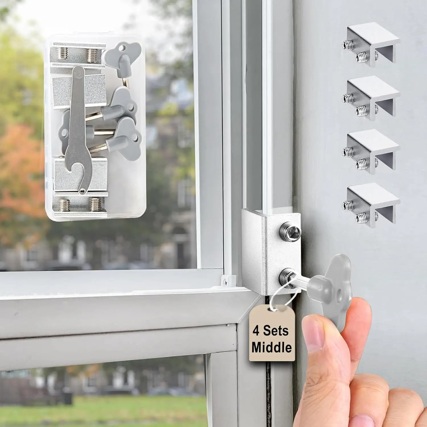 Window Locks(4 Sets), Window Locks for Up and Down Windows,Easy to Install Vertical & Horizontal Window  Locks,Adjustable  Window Stopper Lock()