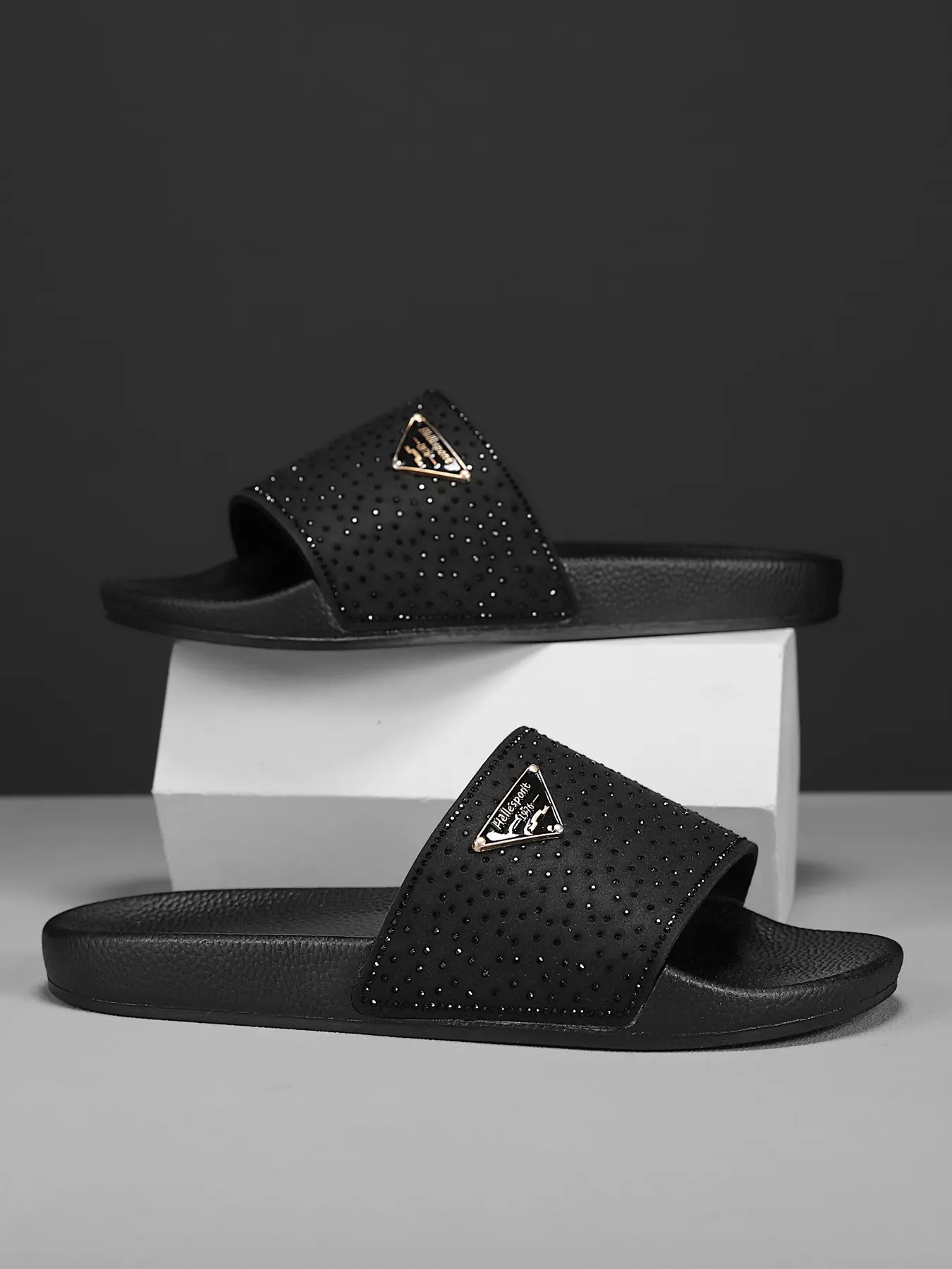 Luxury Sandals, Rhinestone-Embedded Synthetic Leather, Comfortable PVC Sole, Versatile for Home & Outdoors, Anti-Slip Design