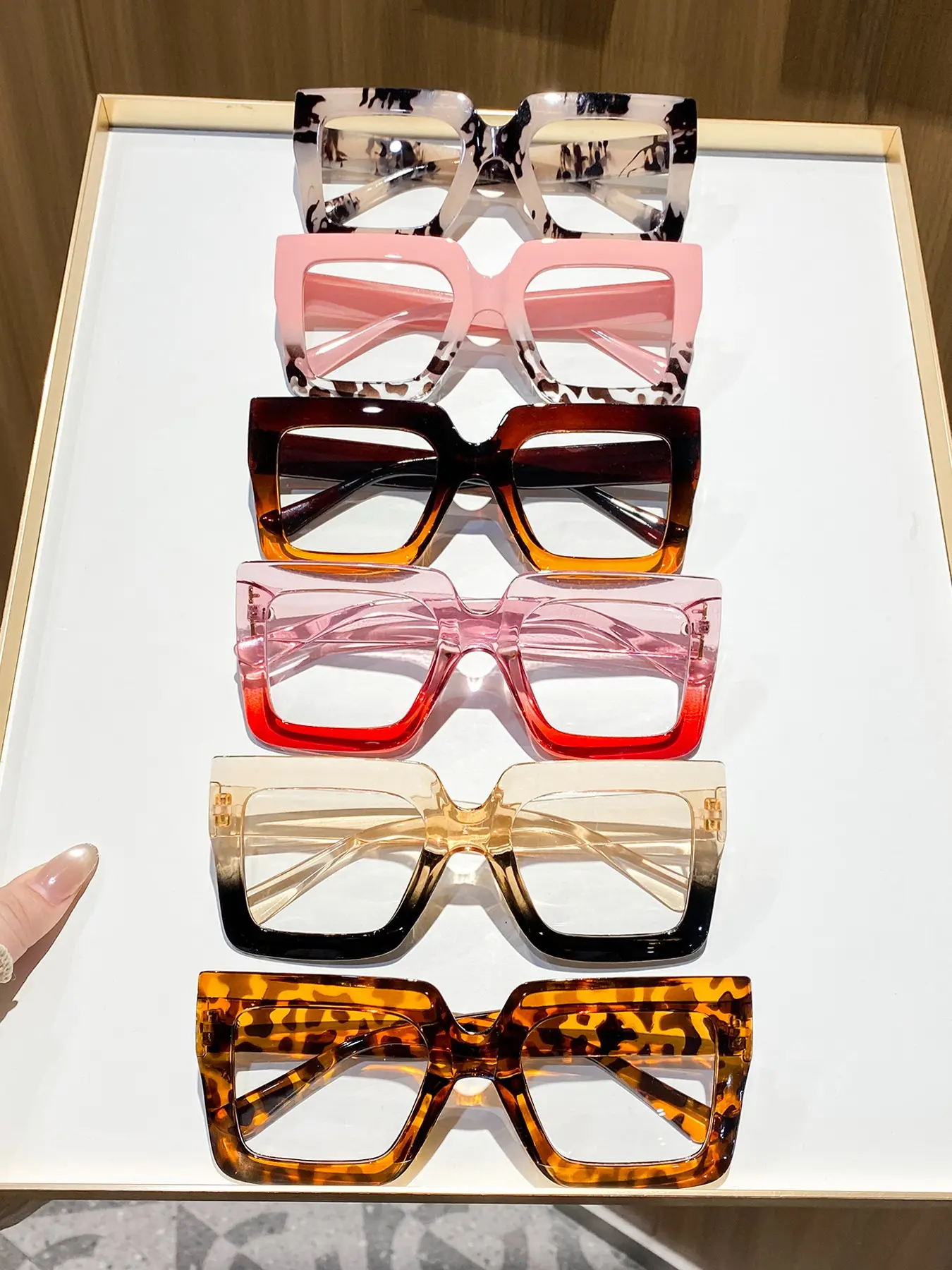 6pcs Women's Plastic Square Full Rim Glasses, Colorblock Tortoiseshell, Sexy Style, Retro Fashion, Casual Trendy Eyewear, Polycarbonate Glasses