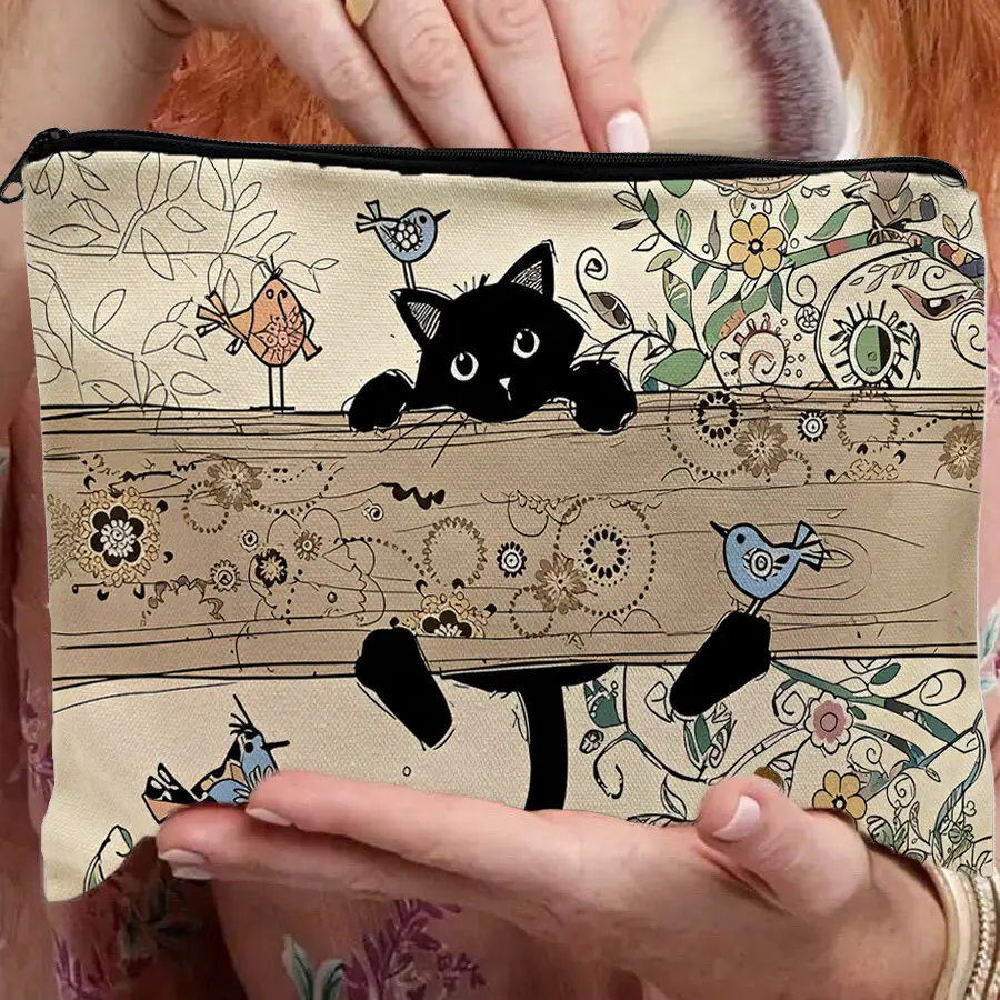 Glamorous Canvas Pouch with Cute Animals & Plants Print - Multi-Purpose Organizer for Makeup & Essentials, Cosmetics, Anniversary, Engagement, Peppy, Cosmetic Bag