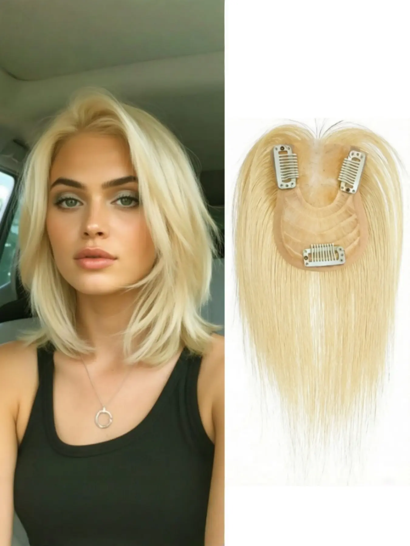 Blonde Human Hair Topper for Women, Clips in Hair Toppers, Natural Straight Hair Wigs, 30cm Hairpieces, Easy to Use