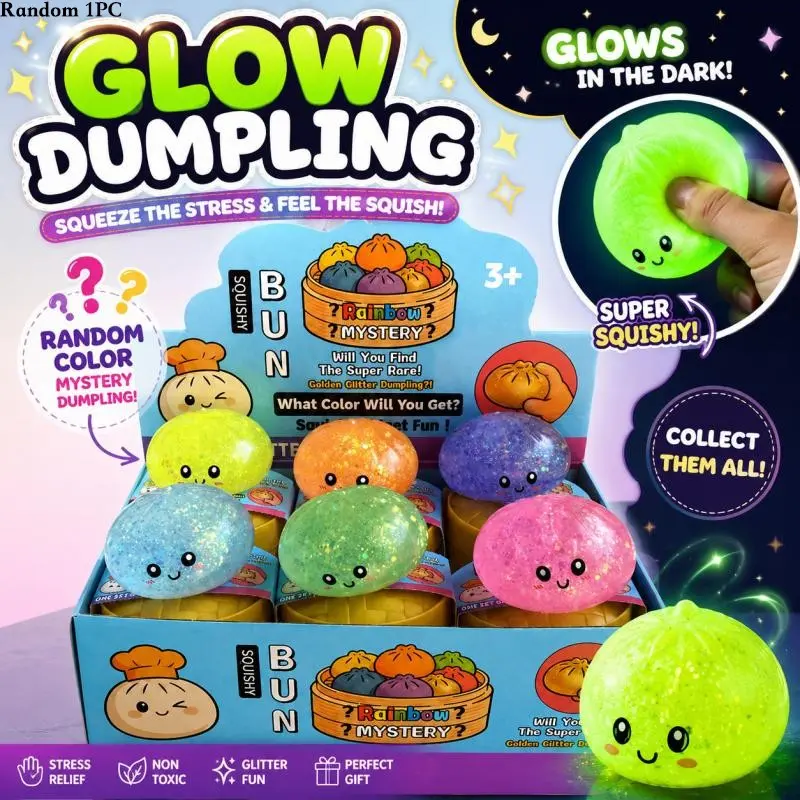 1-12 realistic glow-in-the-dark steamed bun squishy toys with cartoon expressions, soft and slow-rebound, relieving anxiety, suitable for the office, home, parties and other occasions.