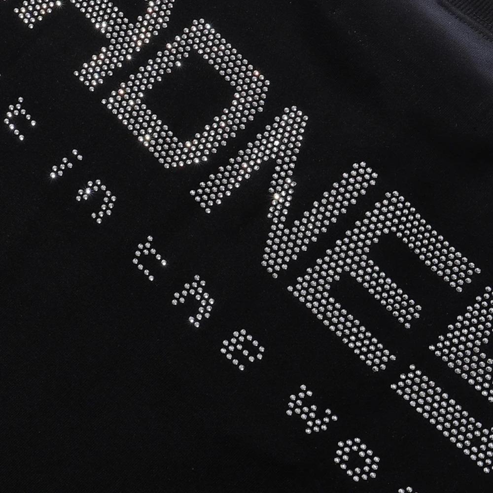 Vintage Washed Heavyweight BKYS Hip Hop T-Shirt, Bling Rhinestone & Hot Stamping Glitter Graphic, Retro Y2K Streetwear Loose Cotton Short Sleeve Tee for Men Women