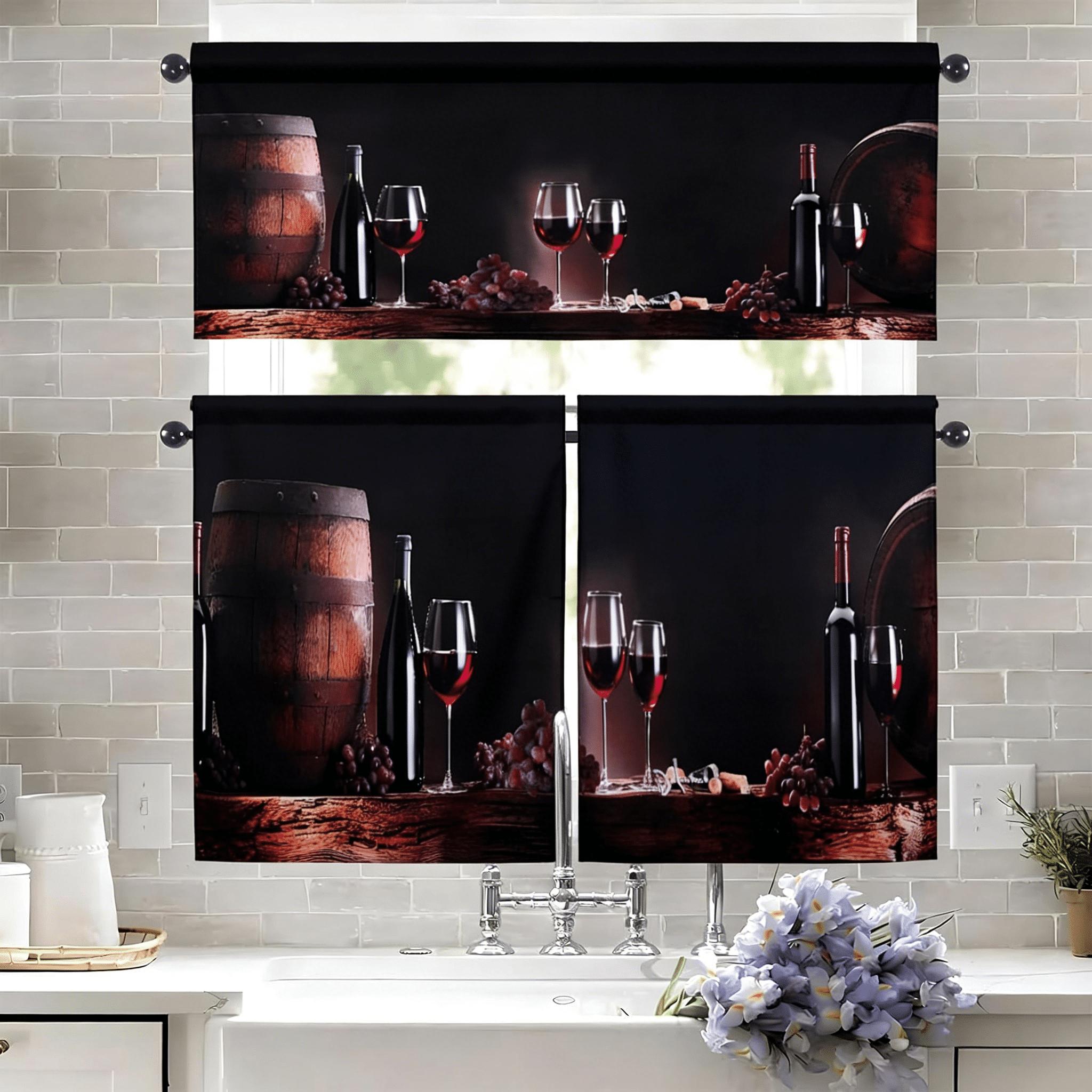 SoftHaven Home Made in USA Vintage Rustic Farmhouse 3-Piece Kitchen Curtains & Valances Set, Elegant Country Style Rod Pocket Window Drapes, Reusable Washable Polyester Home Decor for Kitchen Windows